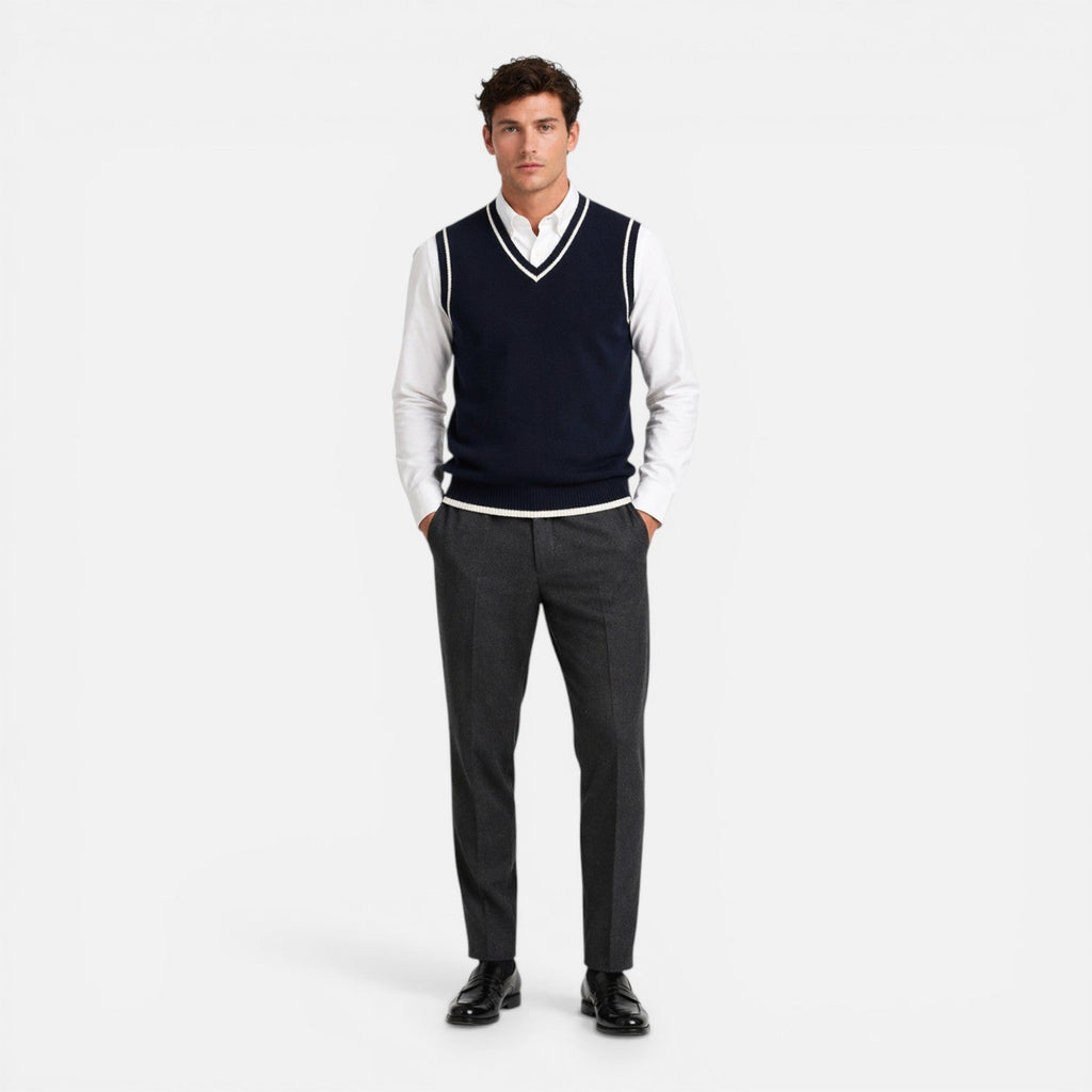Men's Wool V-Neck Cable Knit Sweater Vest for Business Casual Wear
