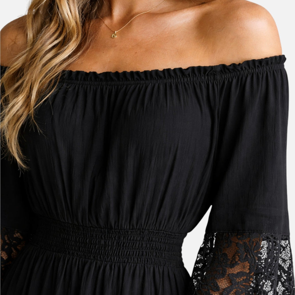 Off Shoulder Lace Maxi Dress for Women - Elegant Summer Evening Wear