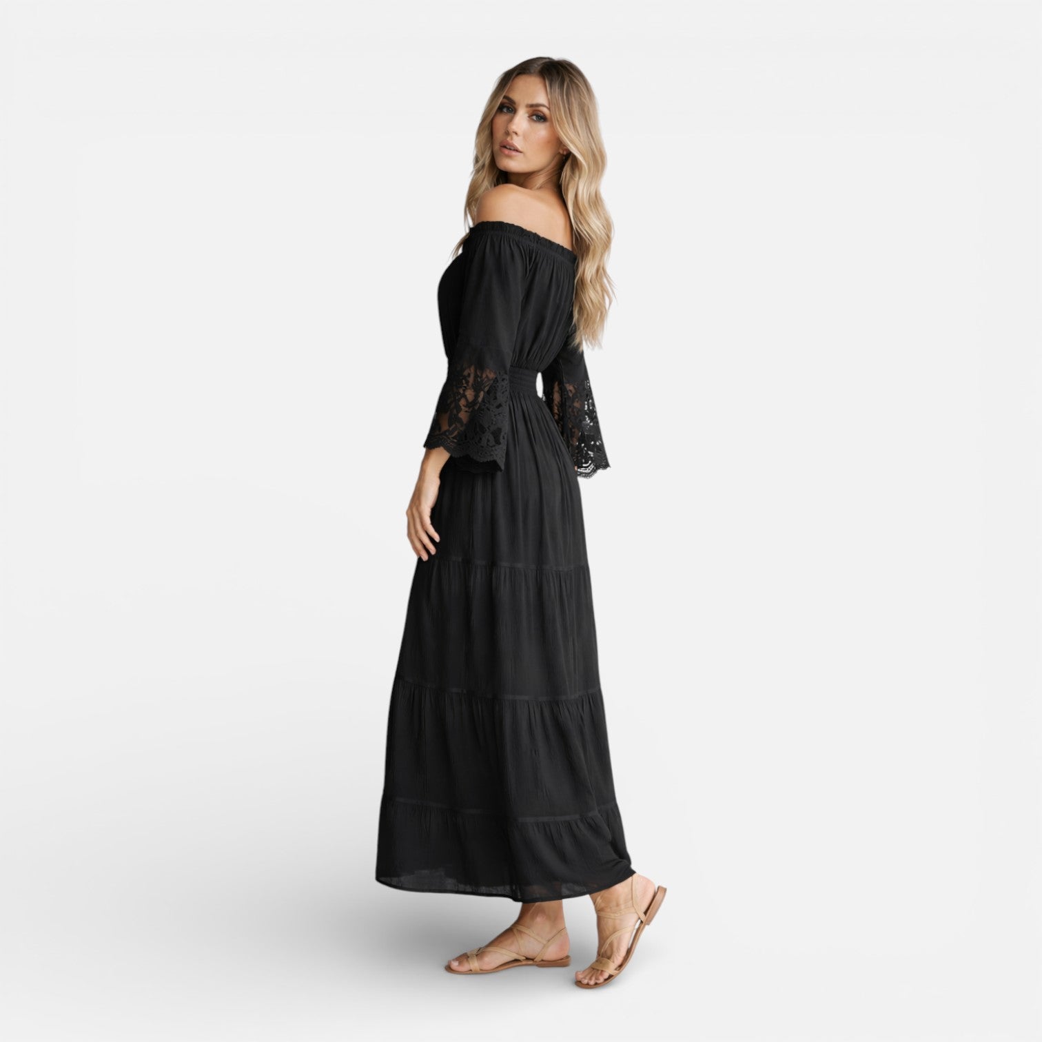 Off Shoulder Lace Maxi Dress for Women - Elegant Summer Evening Wear