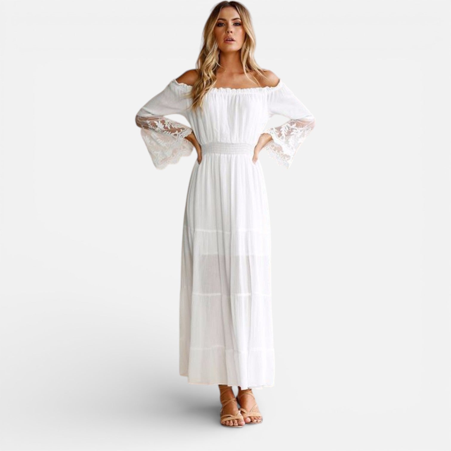 Off Shoulder Lace Maxi Dress for Women - Elegant Summer Evening Wear