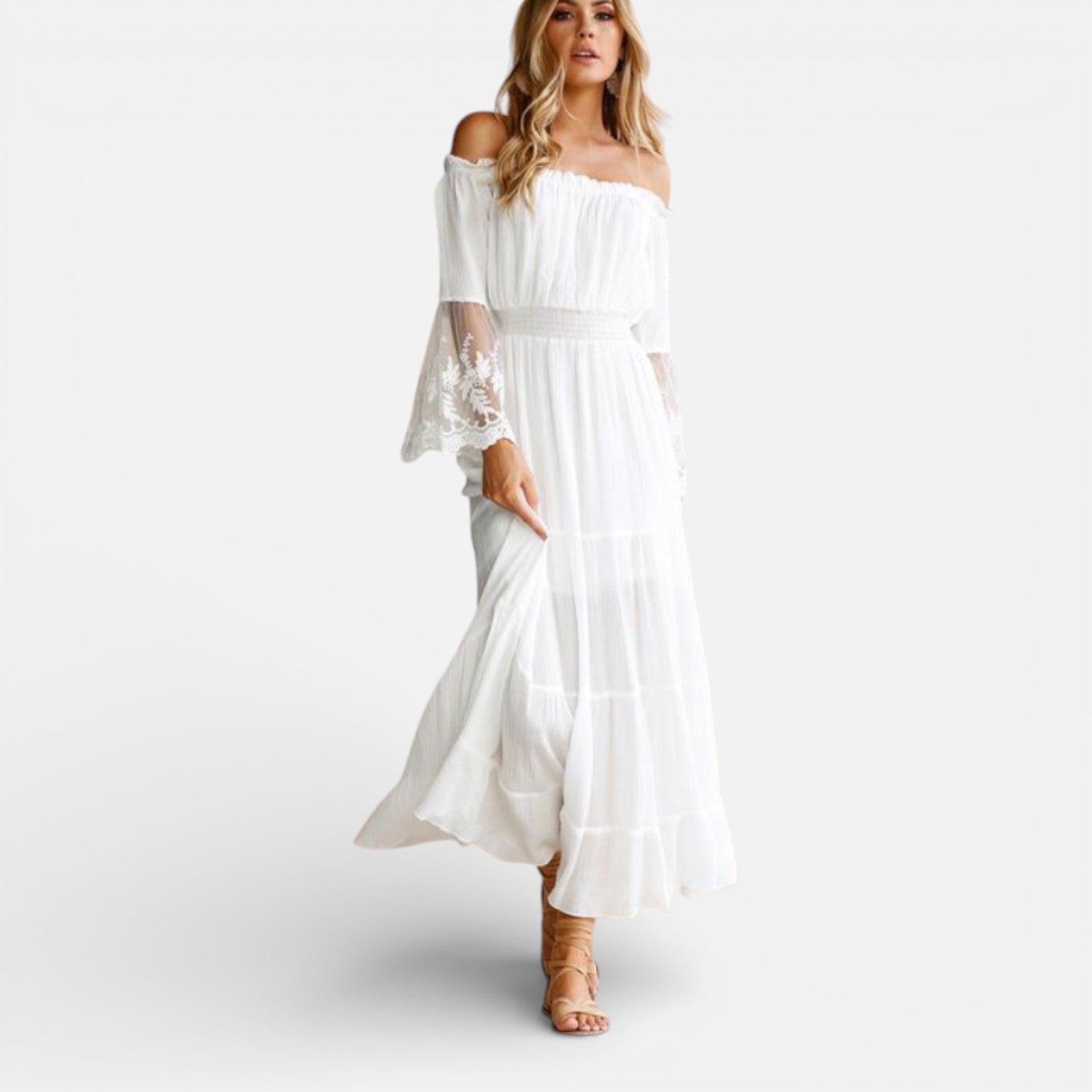Off Shoulder Lace Maxi Dress for Women - Elegant Summer Evening Wear
