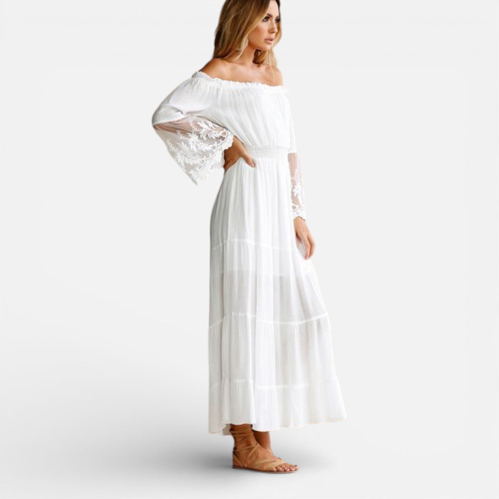 Off Shoulder Lace Maxi Dress for Women - Elegant Summer Evening Wear