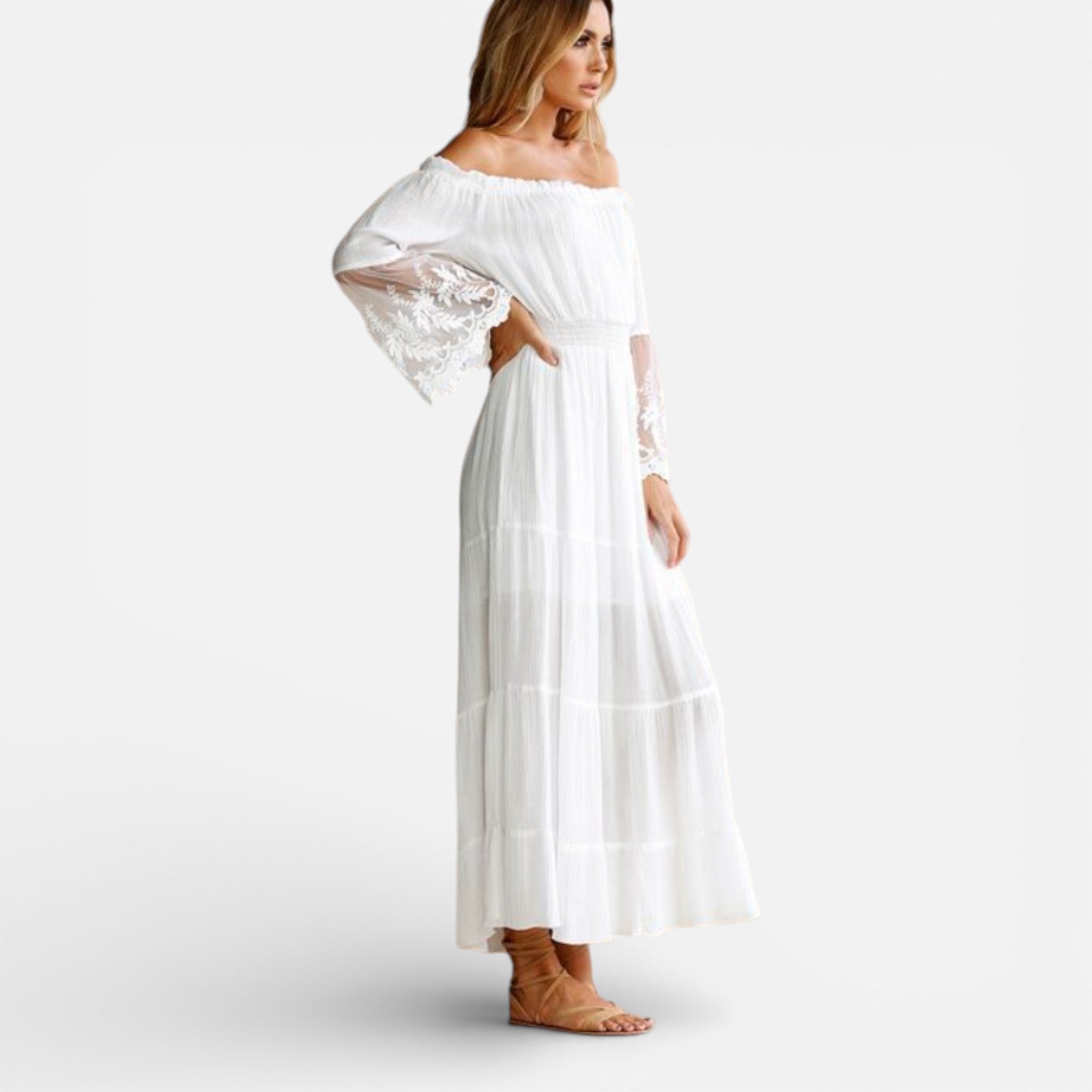 Off Shoulder Lace Maxi Dress for Women - Elegant Summer Evening Wear