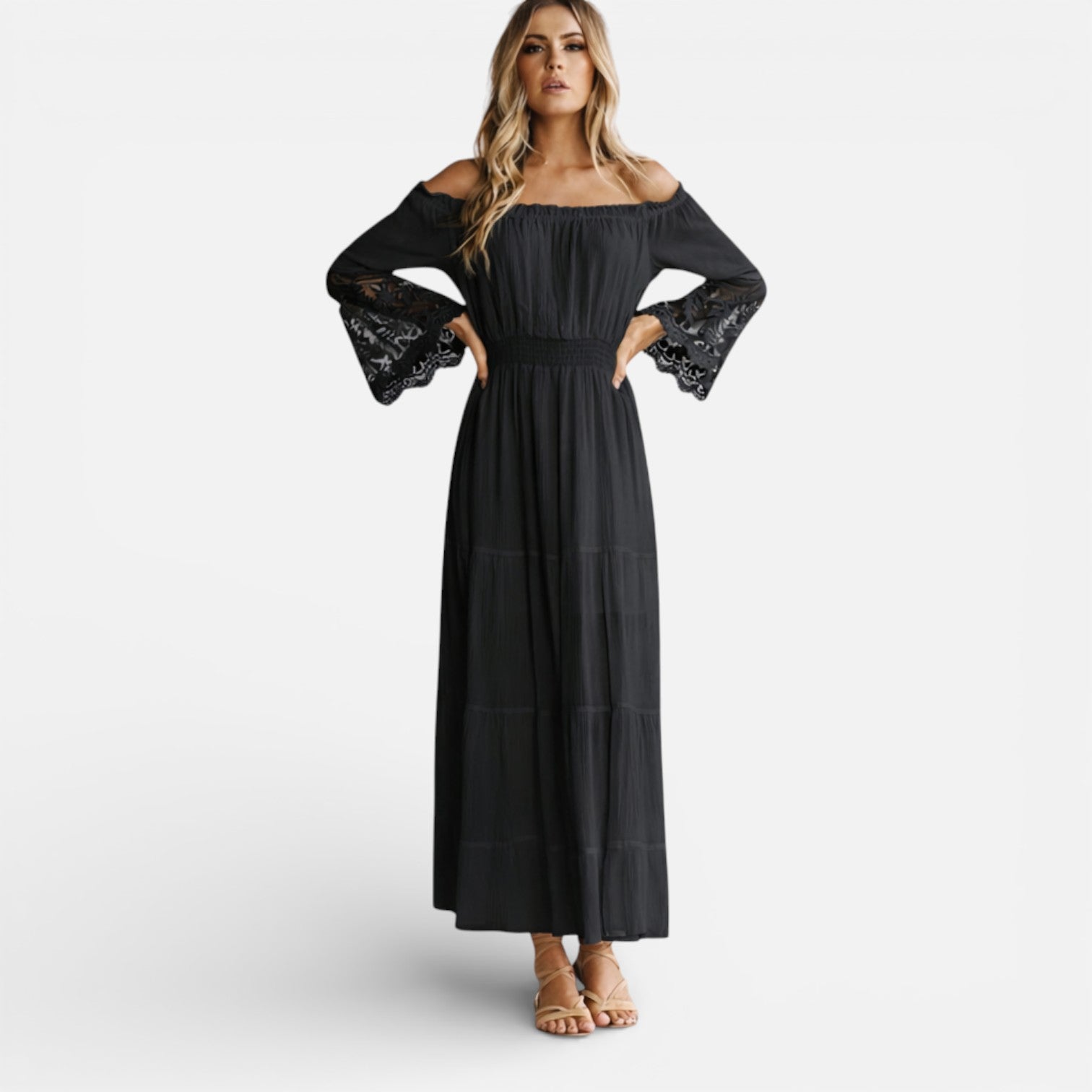 Off Shoulder Lace Maxi Dress for Women - Elegant Summer Evening Wear
