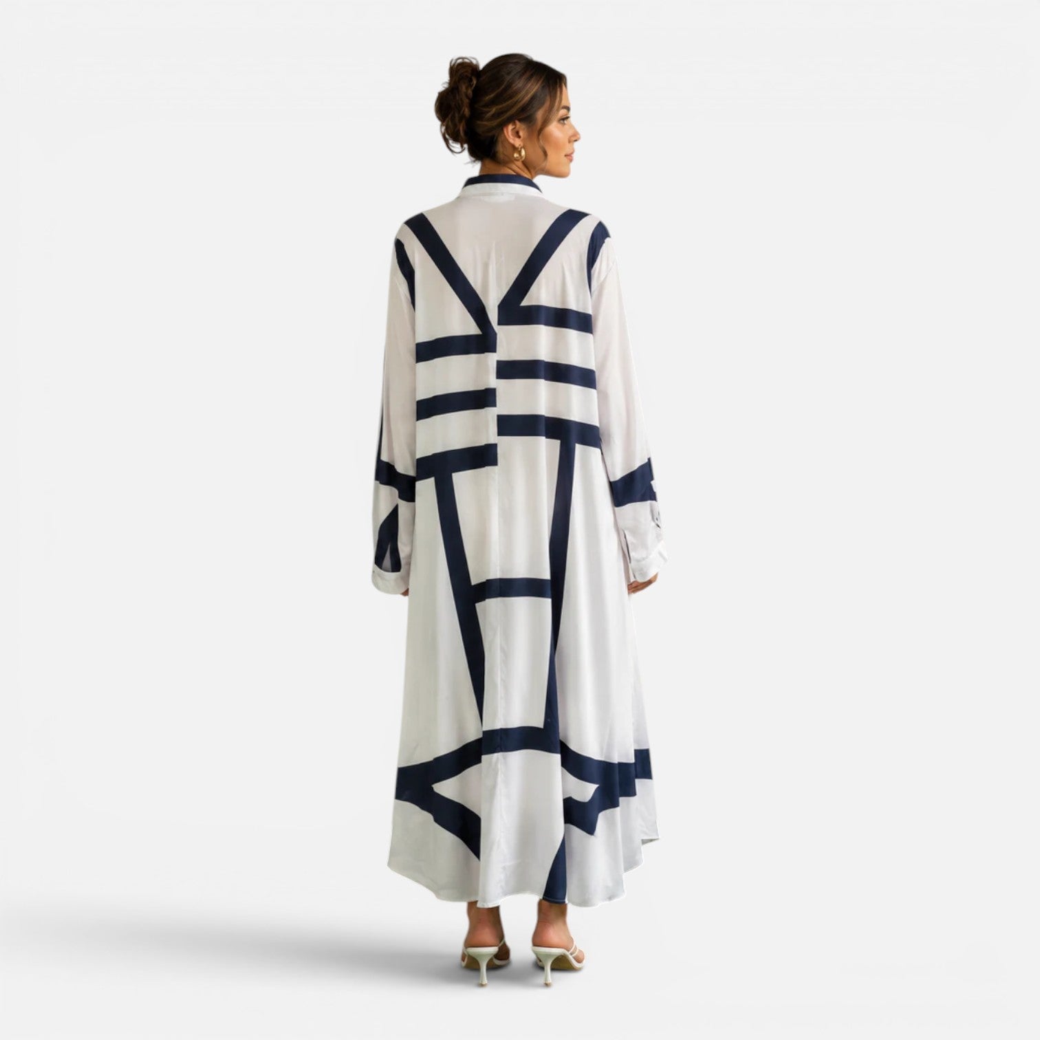 Oversized Geometric Print Maxi Dress for Women - Loose Fit Shirt Style