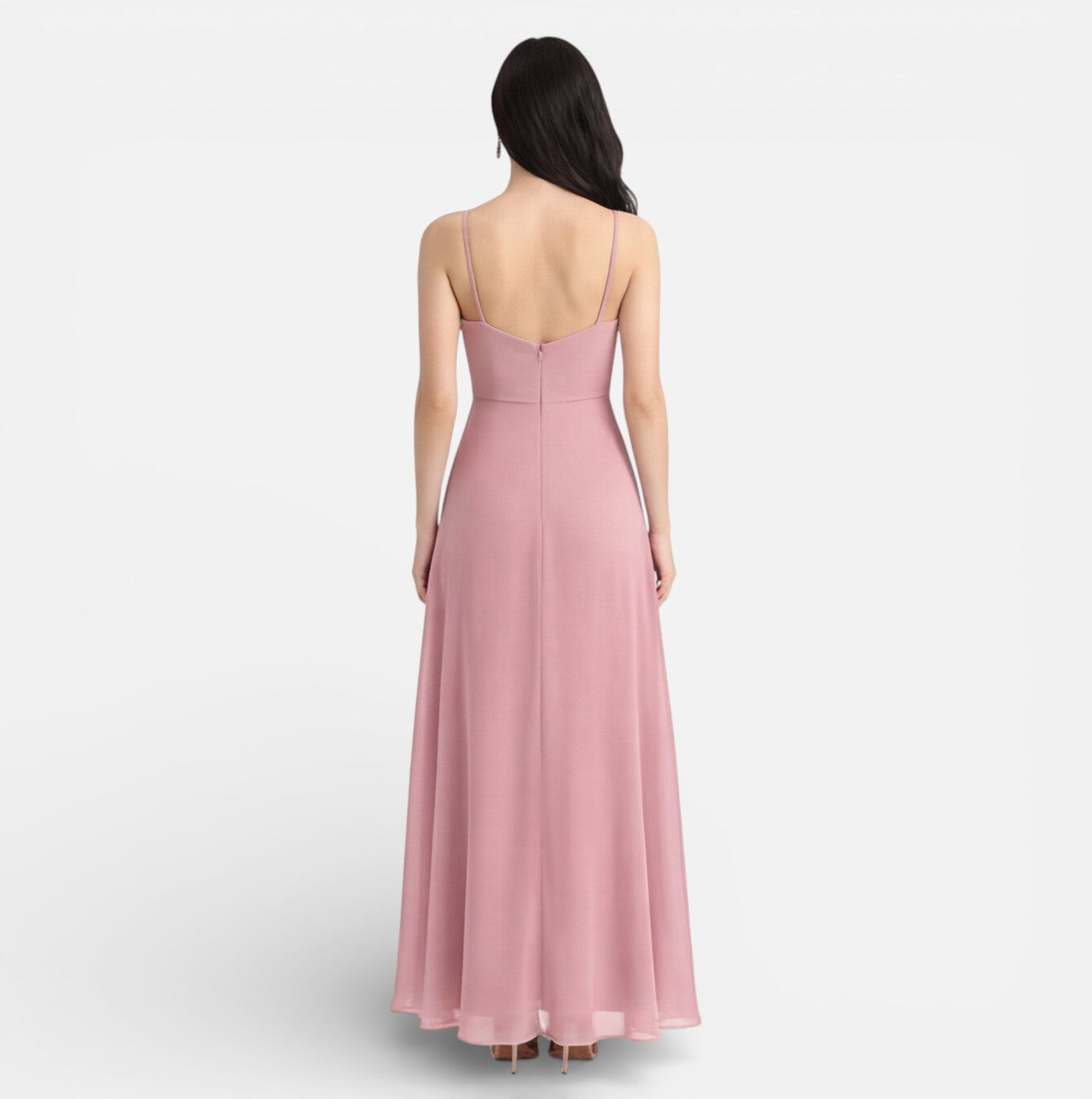 Pink Chiffon High Low Cowl Neck Bridesmaid Dress for Weddings