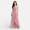 Pink Chiffon High Low Cowl Neck Bridesmaid Dress for Weddings