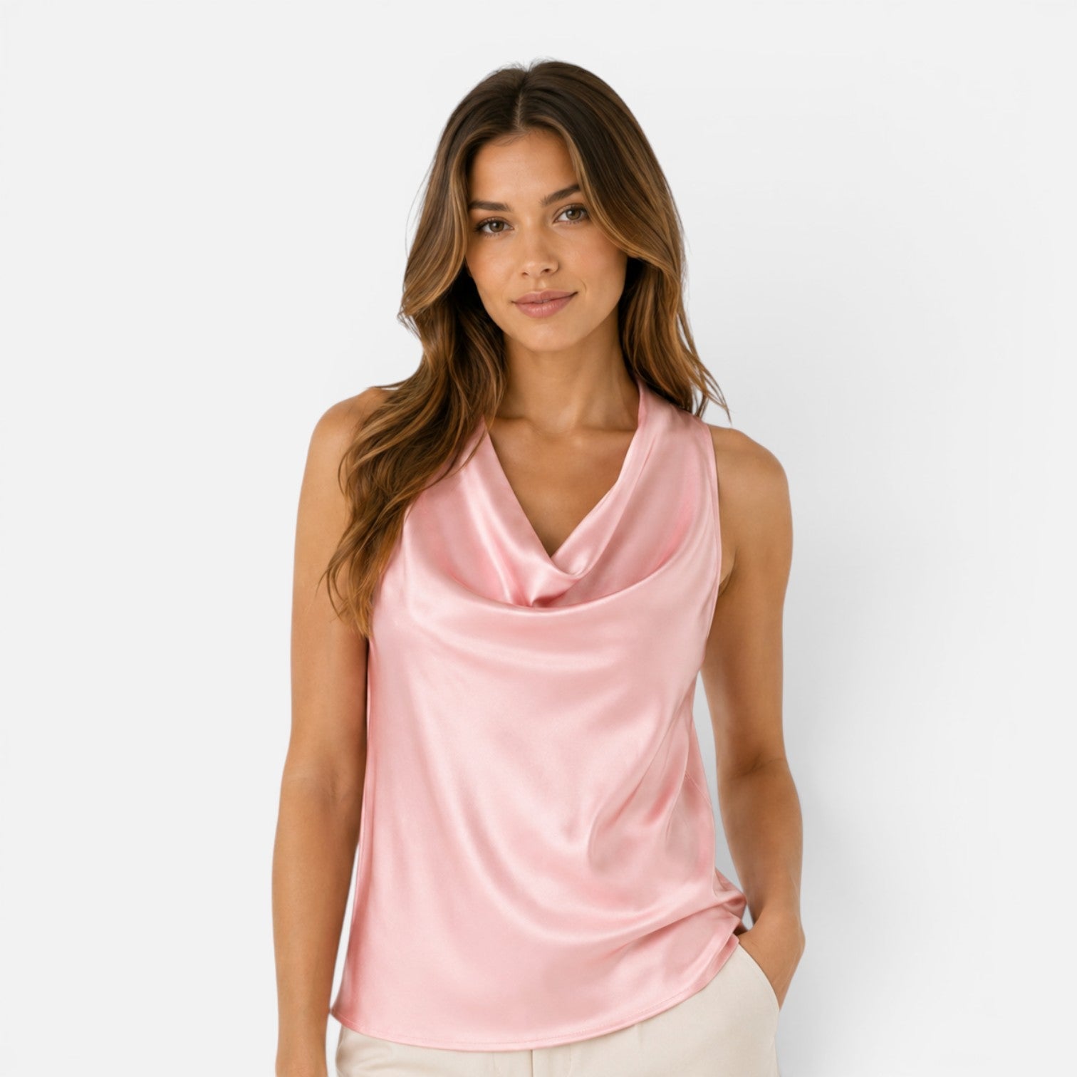 Satin Halter Neck Top for Women | Draped Elegant Fit | Evening Wear