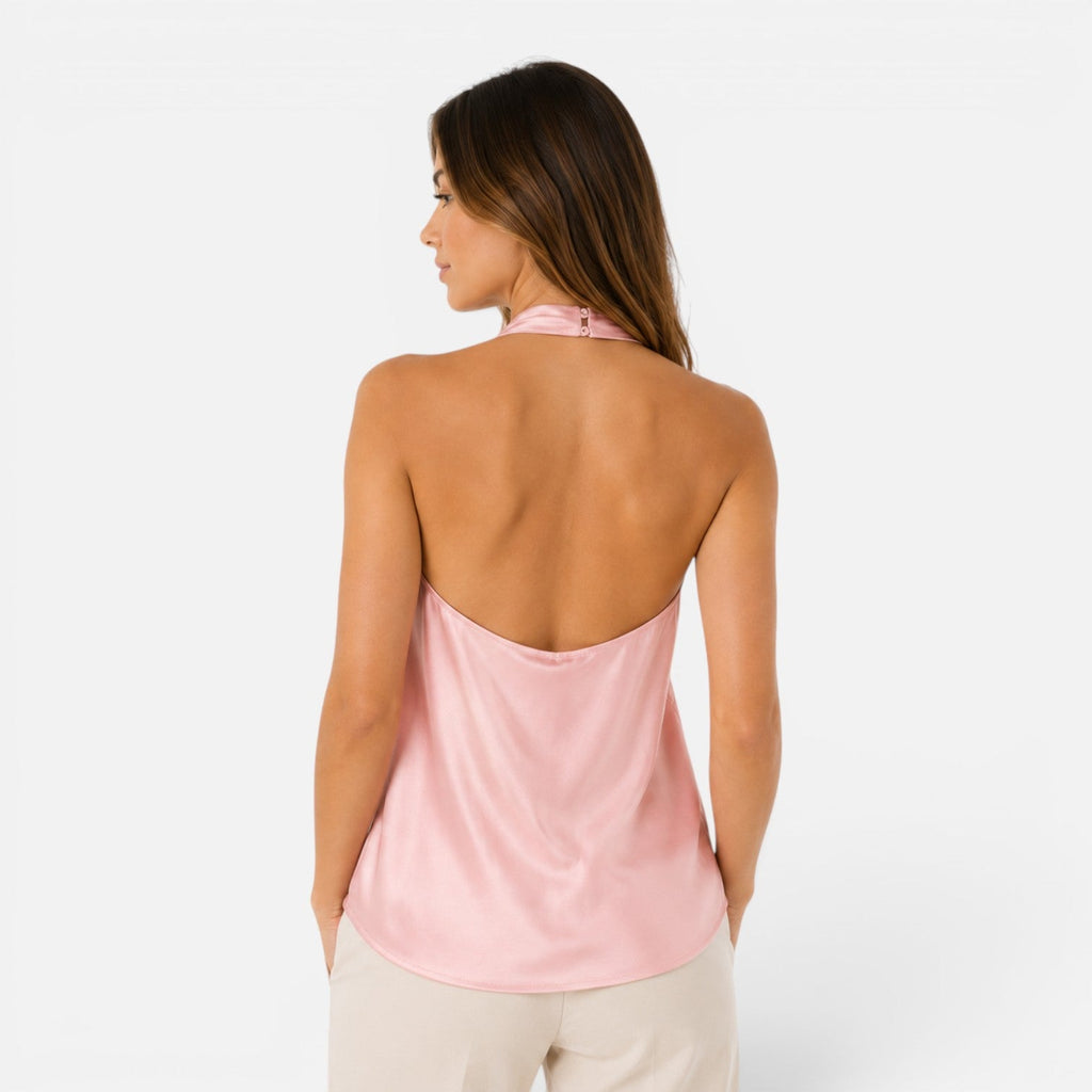 Satin Halter Neck Top for Women | Draped Elegant Fit | Evening Wear