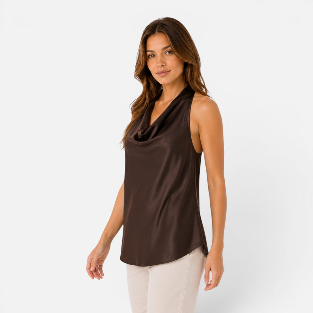Satin Halter Neck Top for Women | Draped Elegant Fit | Evening Wear