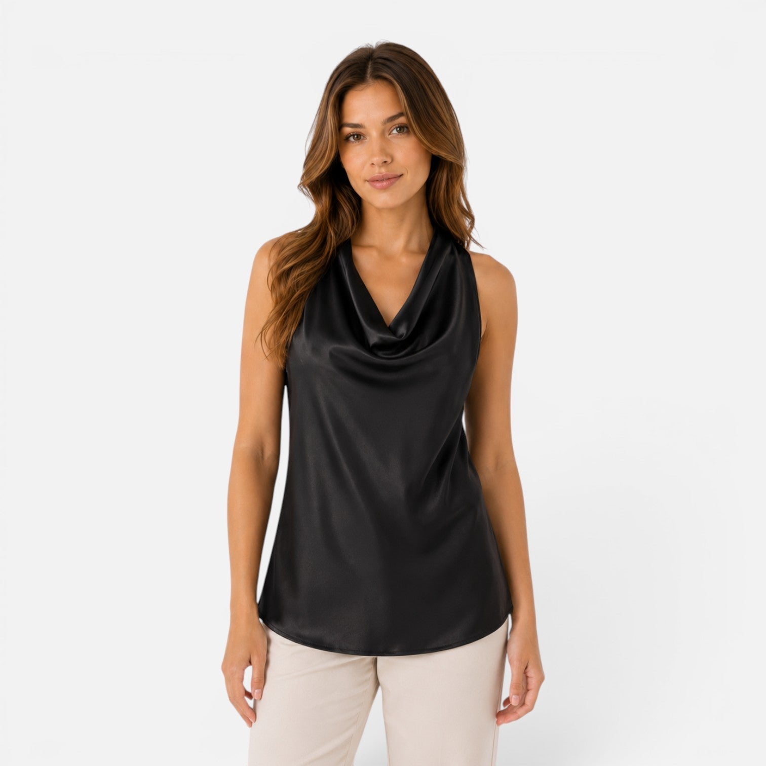 Satin Halter Neck Top for Women | Draped Elegant Fit | Evening Wear