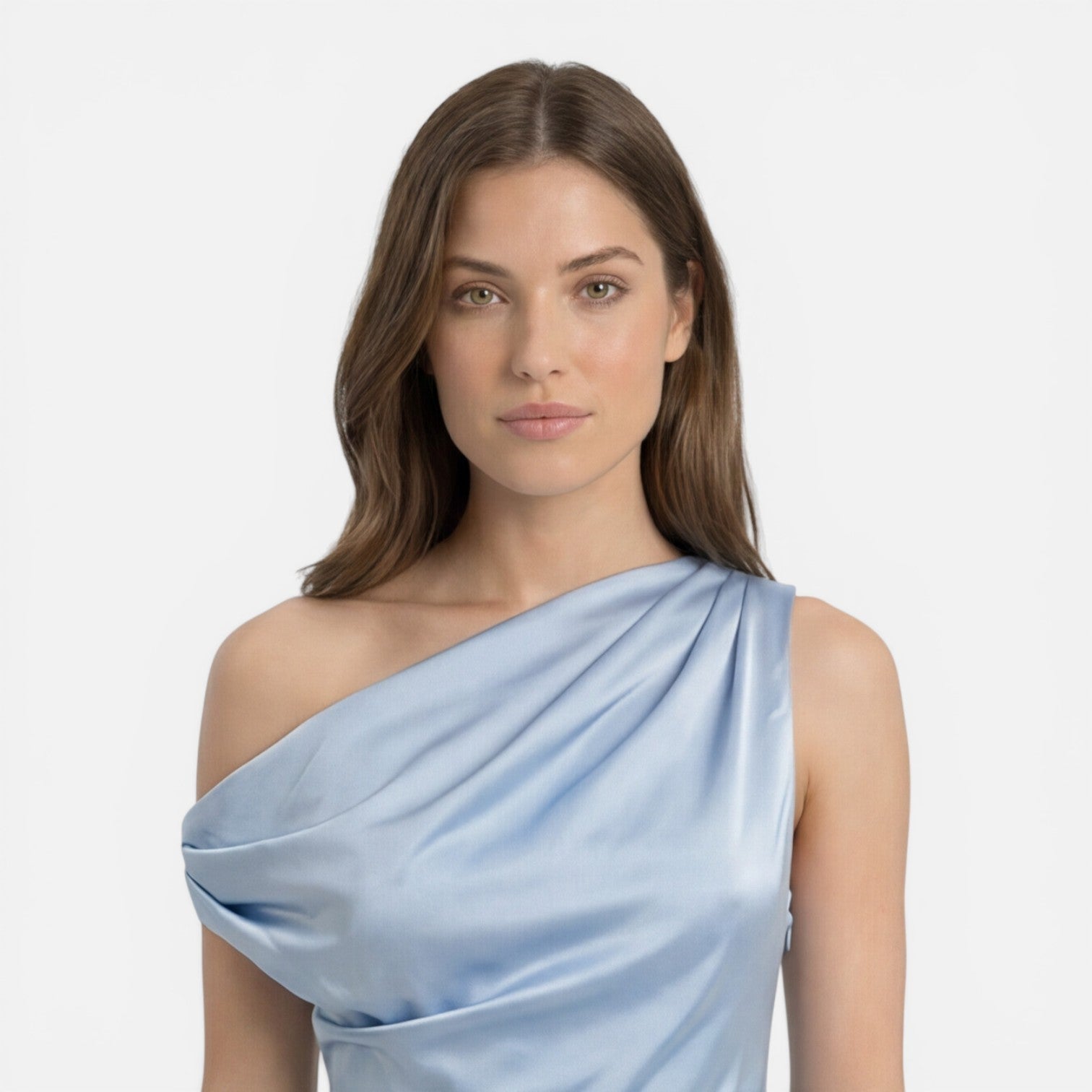 Satin One Shoulder Midi Dress for Women | Slim Fit Wedding Guest Attire