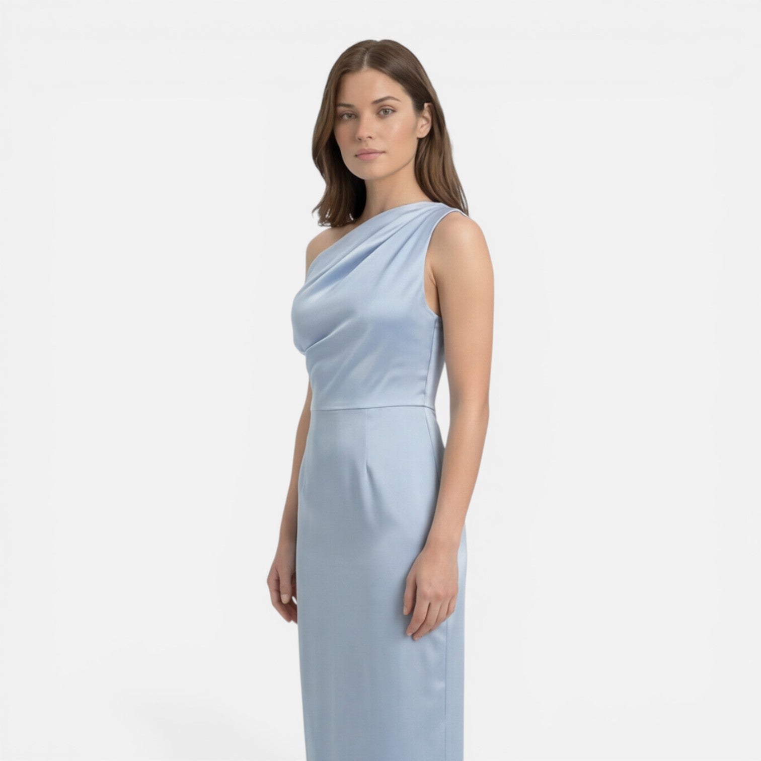Satin One Shoulder Midi Dress for Women | Slim Fit Wedding Guest Attire