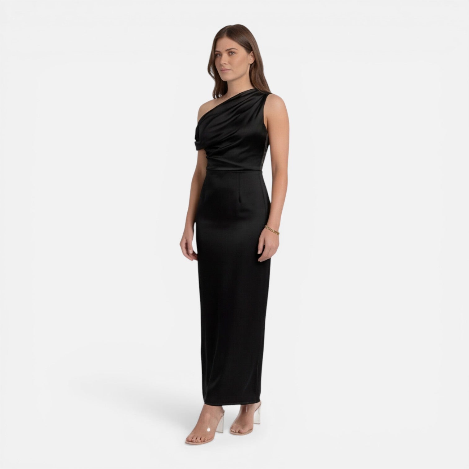 Satin One Shoulder Midi Dress for Women | Slim Fit Wedding Guest Attire