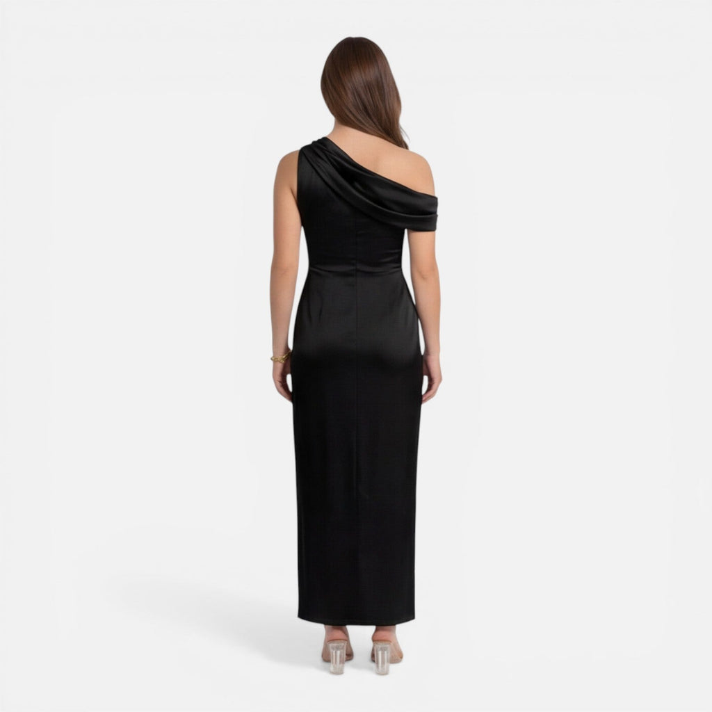 Satin One Shoulder Midi Dress for Women | Slim Fit Wedding Guest Attire