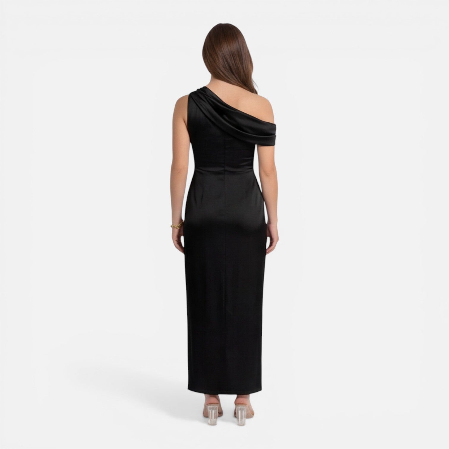 Satin One Shoulder Midi Dress for Women | Slim Fit Wedding Guest Attire