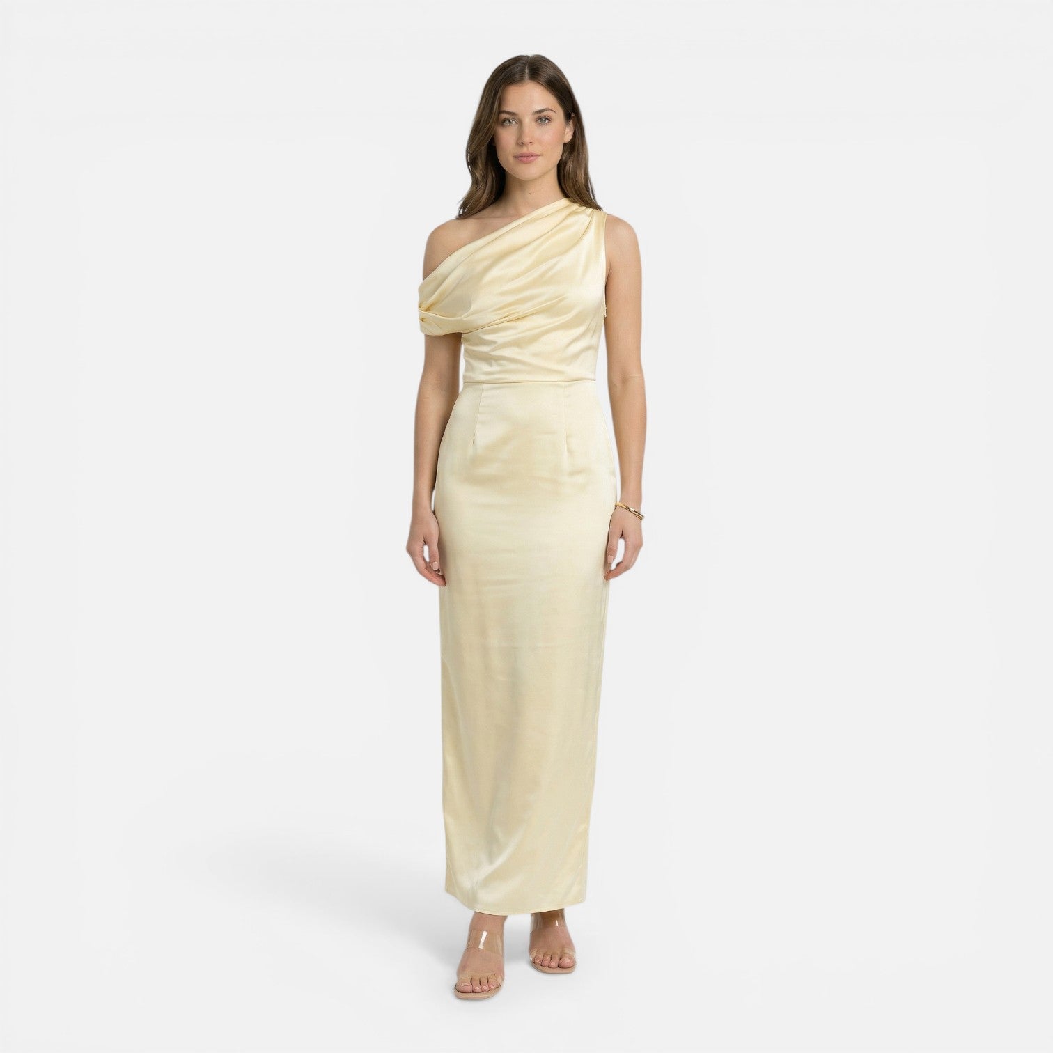 Satin One Shoulder Midi Dress for Women | Slim Fit Wedding Guest Attire