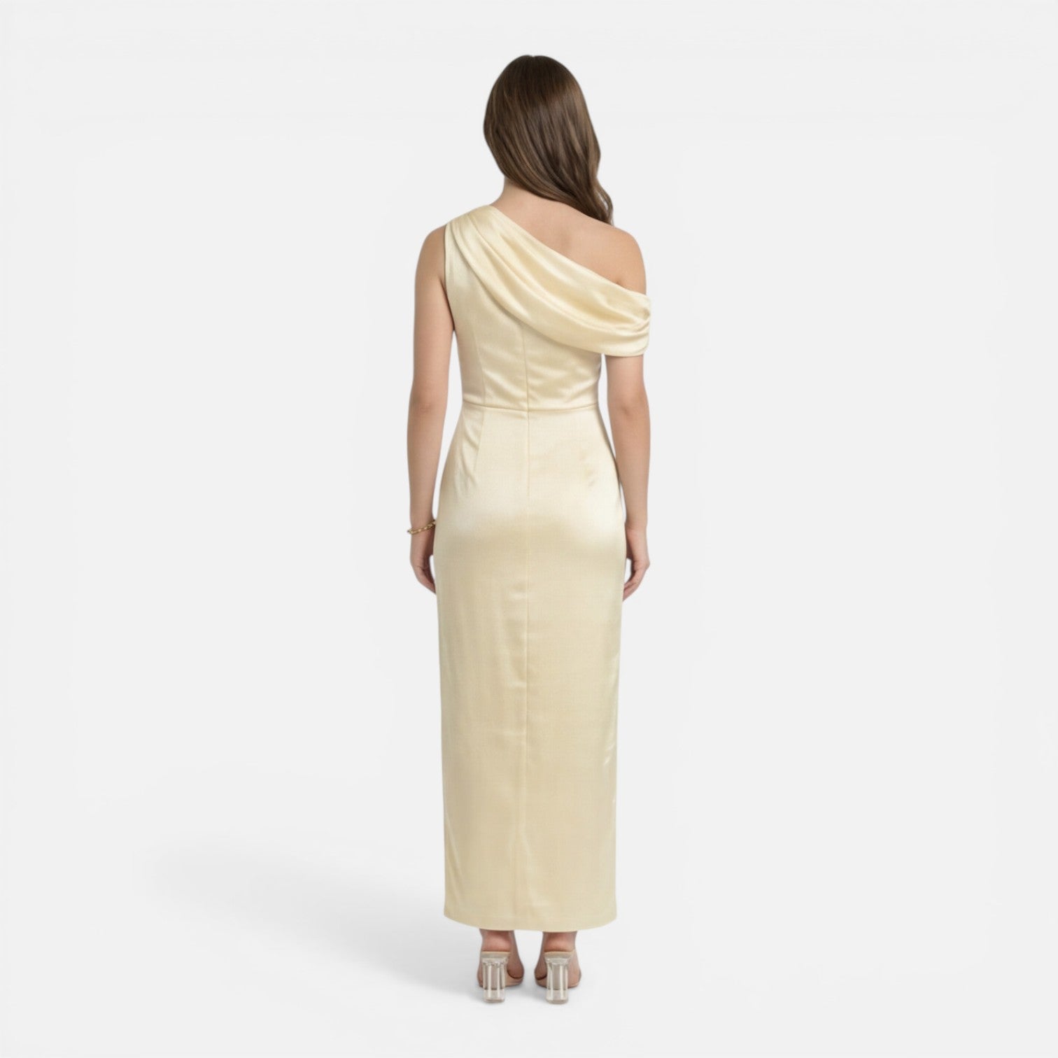 Satin One Shoulder Midi Dress for Women | Slim Fit Wedding Guest Attire