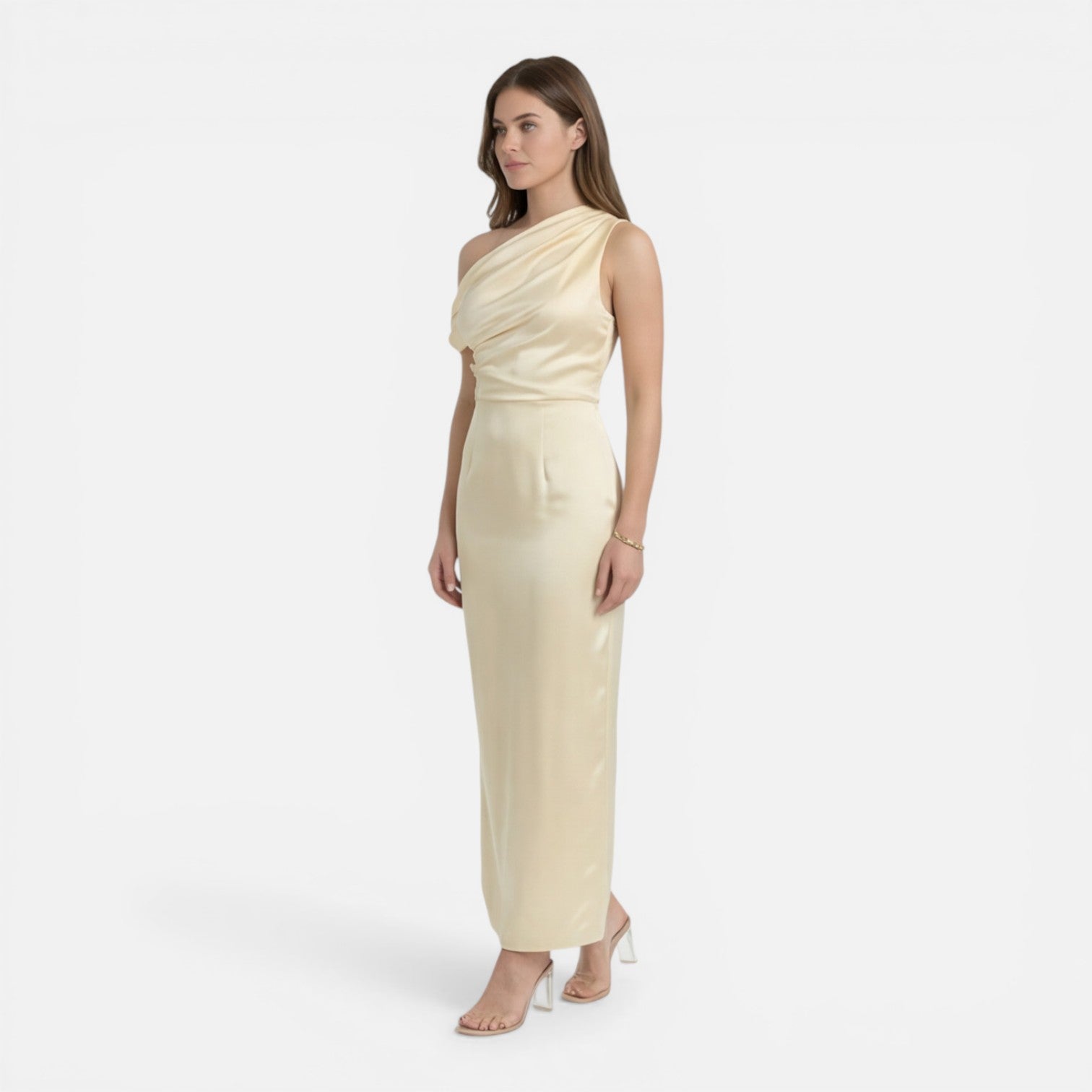 Satin One Shoulder Midi Dress for Women | Slim Fit Wedding Guest Attire