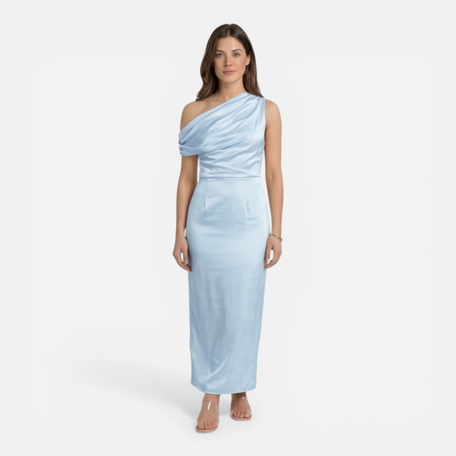 Satin One Shoulder Midi Dress for Women | Slim Fit Wedding Guest Attire