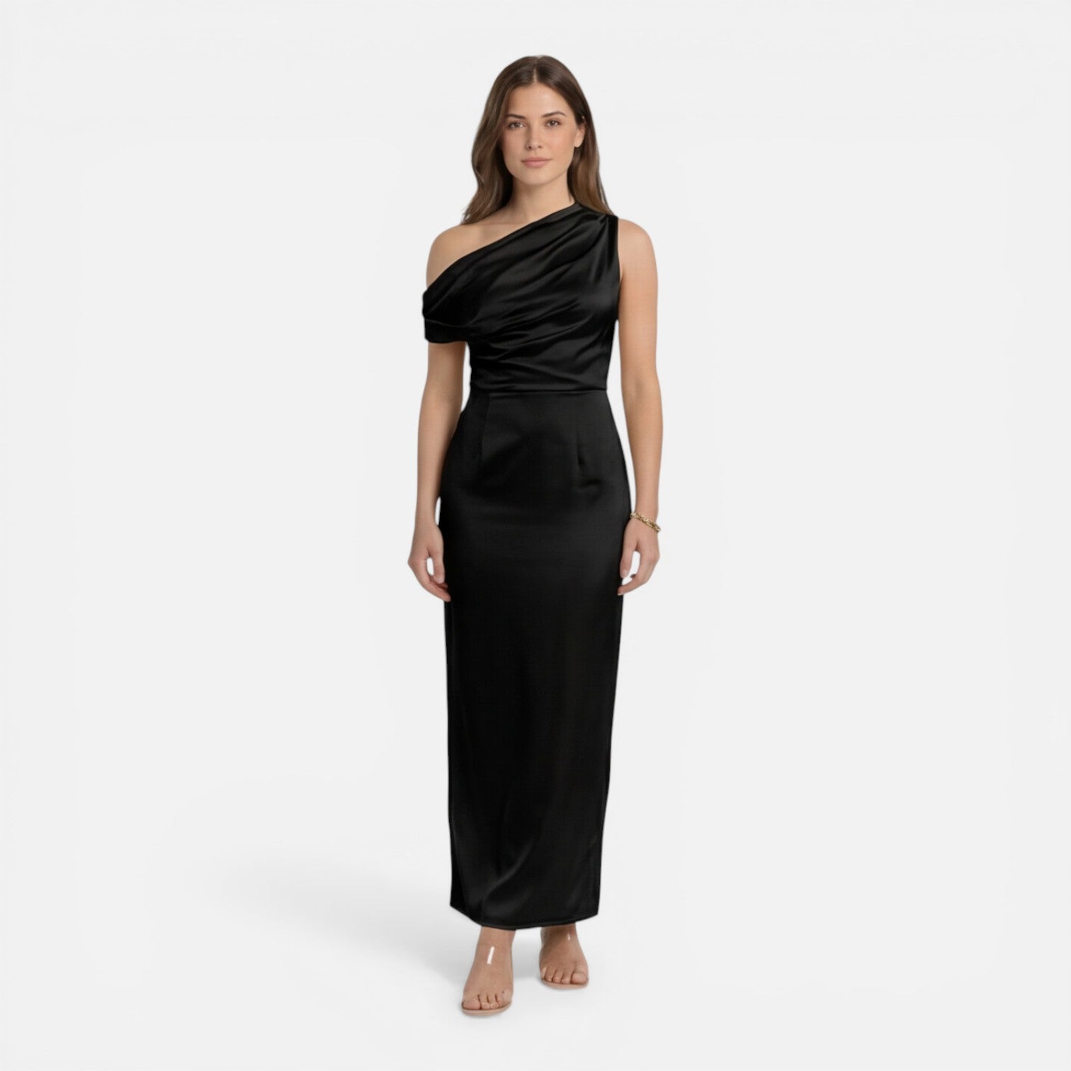 Satin One Shoulder Midi Dress for Women | Slim Fit Wedding Guest Attire