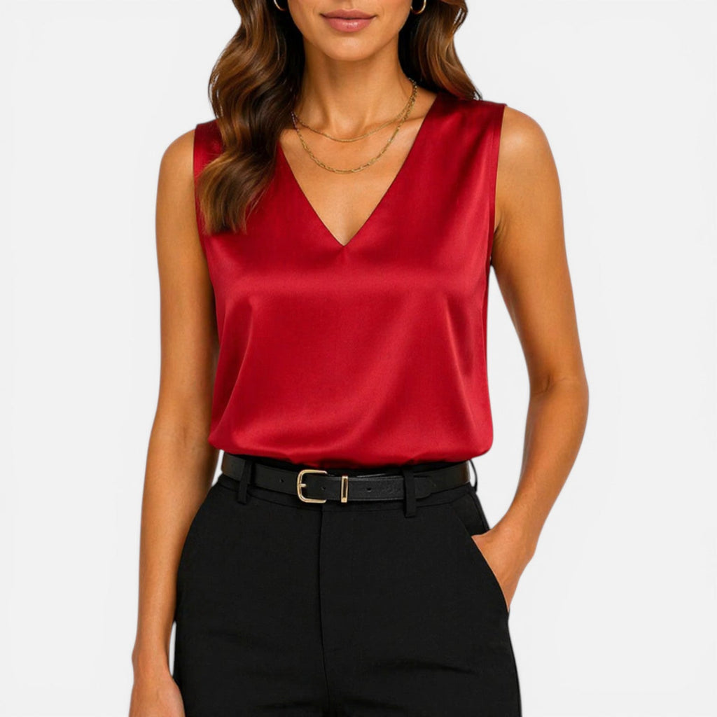 Satin Sleeveless V Neck Blouse | Elegant Silky Top for Women