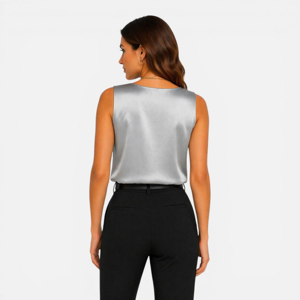 Satin Sleeveless V Neck Blouse | Elegant Silky Top for Women