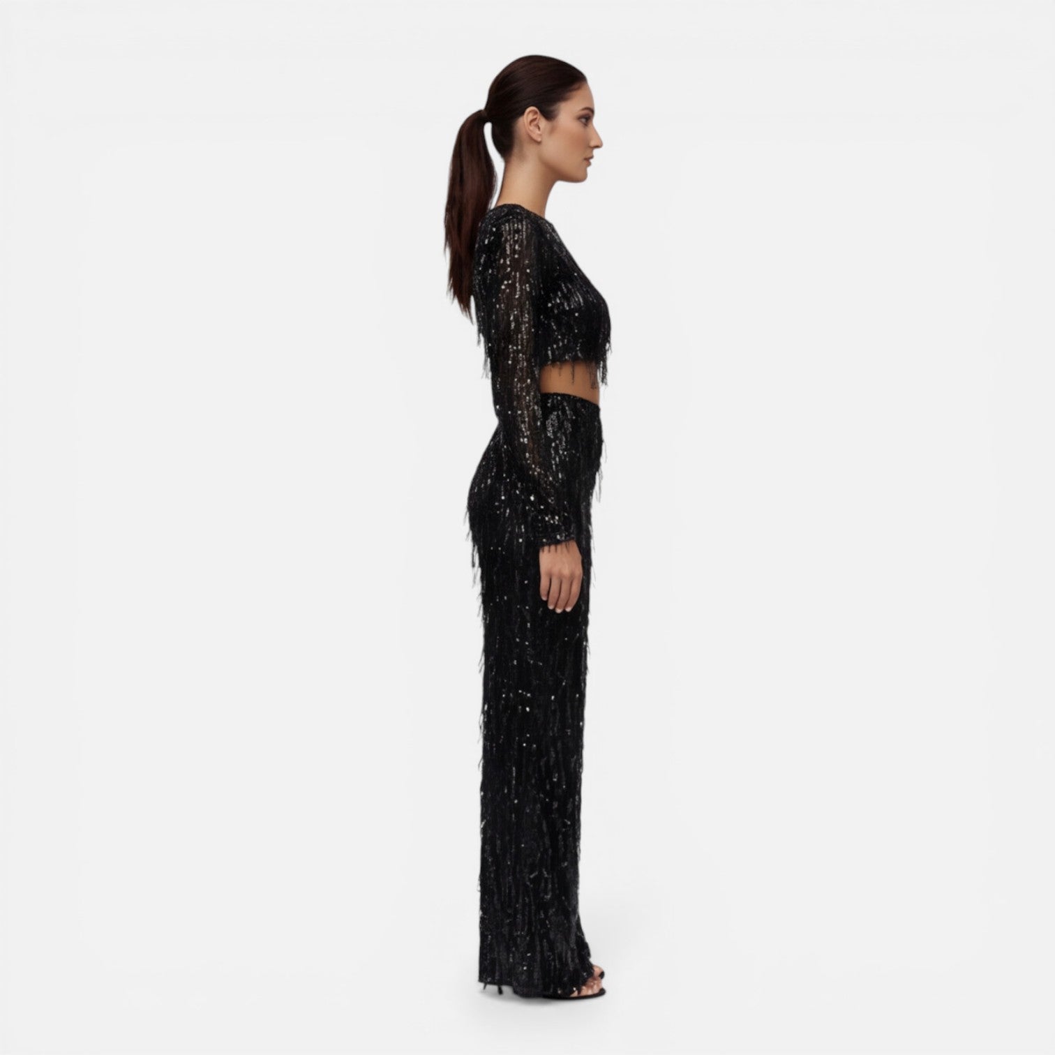 Sequin Crop Top and Wide Leg Pants Set for Women's Night Out Outfit