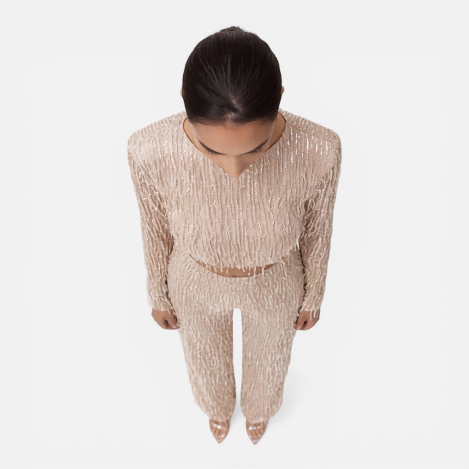 Sequin Crop Top and Wide Leg Pants Set for Women's Night Out Outfit