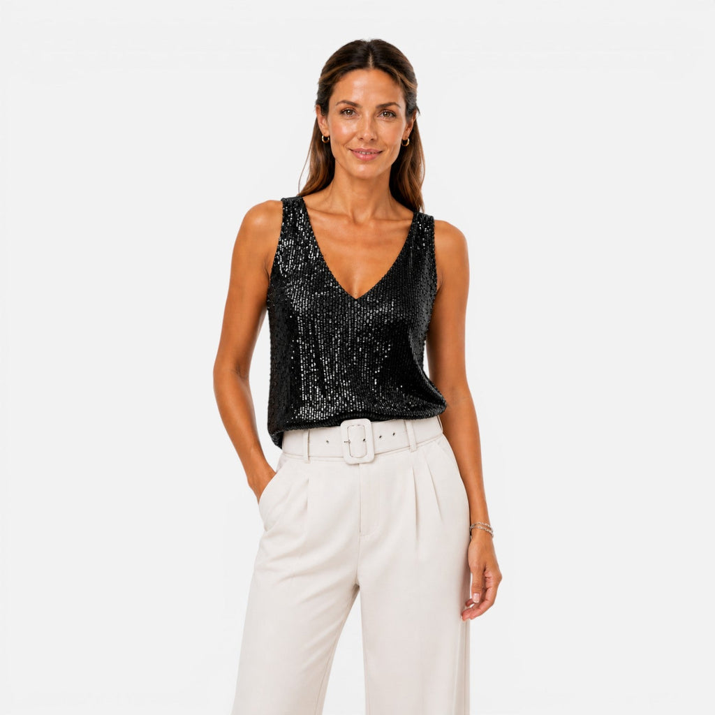 Sequin V-Neck Top for Women | Evening & Party Wear Blouse