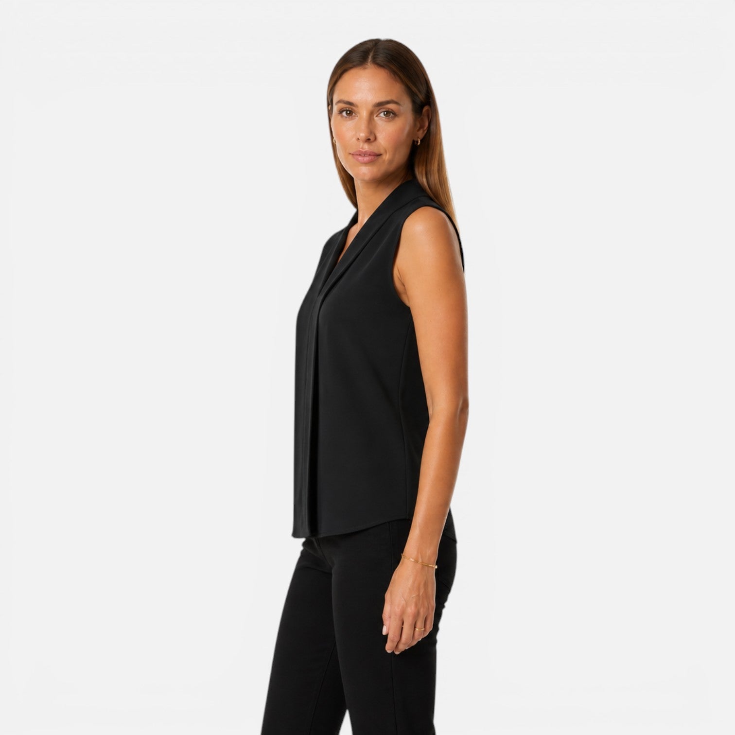 Sleeveless Women's Blouse | Elegant Draped V-Neck | Timeless Fit Top