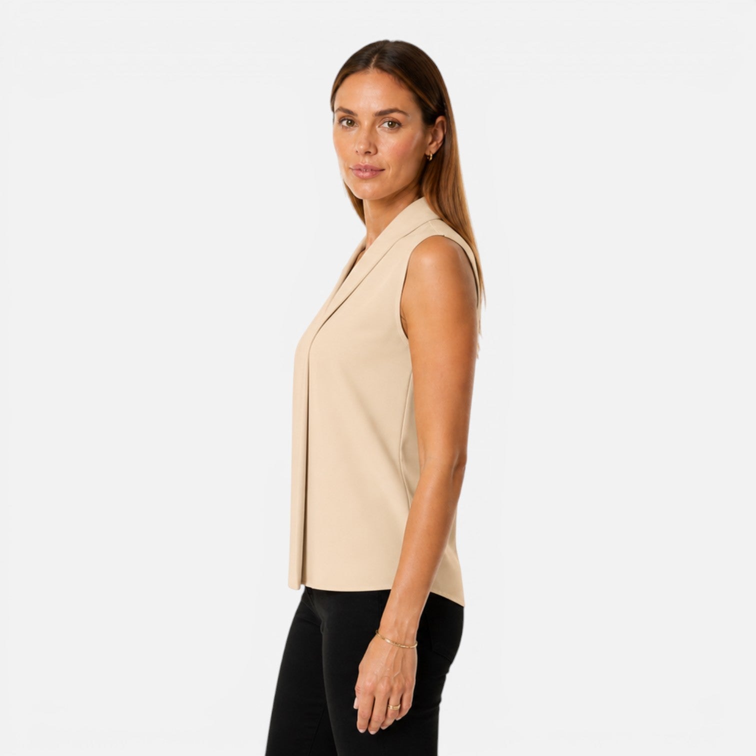 Sleeveless Women's Blouse | Elegant Draped V-Neck | Timeless Fit Top