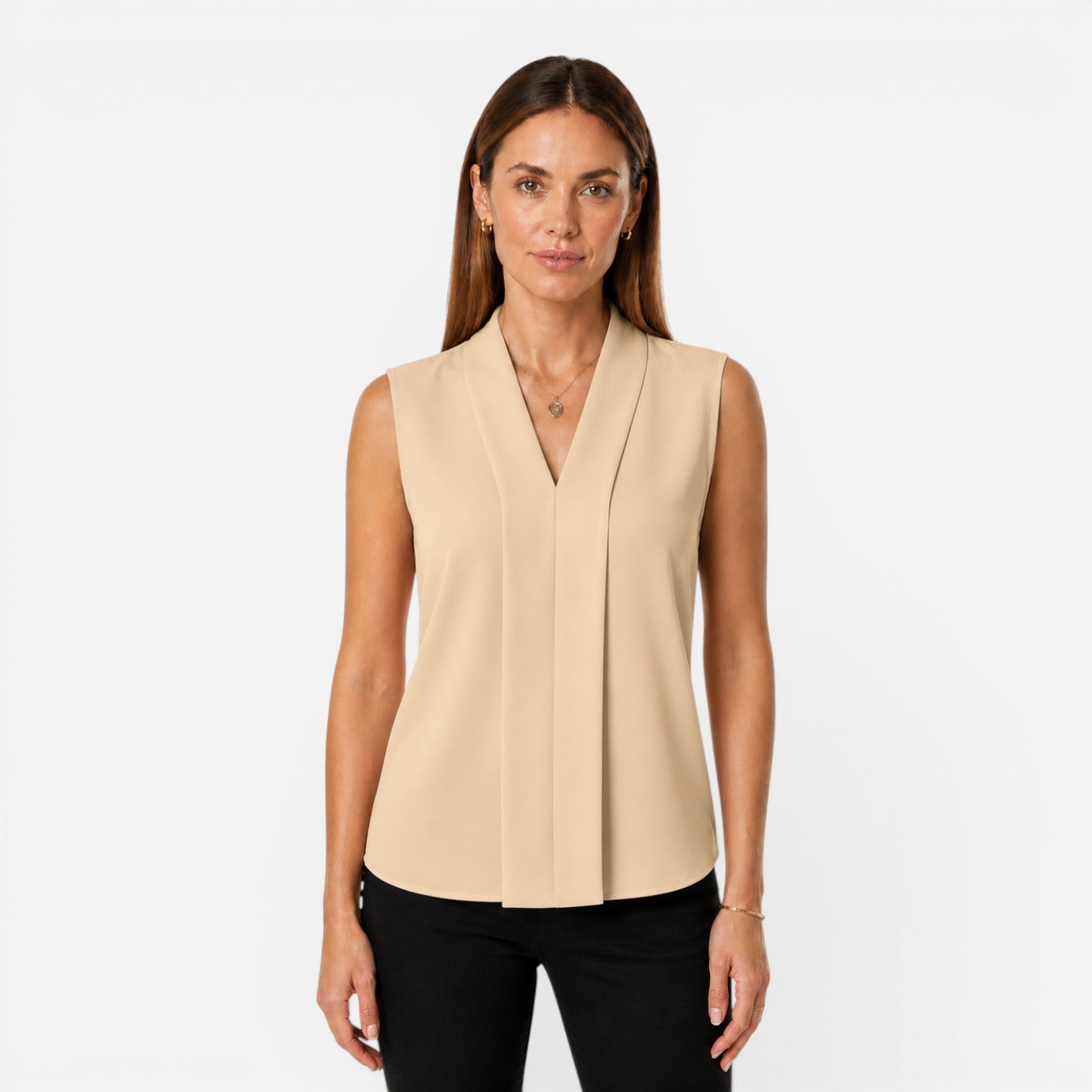 Sleeveless Women's Blouse | Elegant Draped V-Neck | Timeless Fit Top
