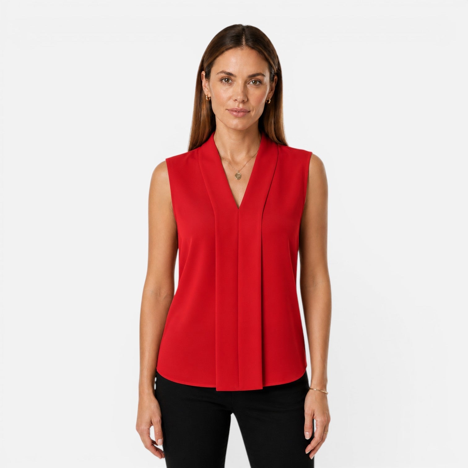 Sleeveless Women's Blouse | Elegant Draped V-Neck | Timeless Fit Top