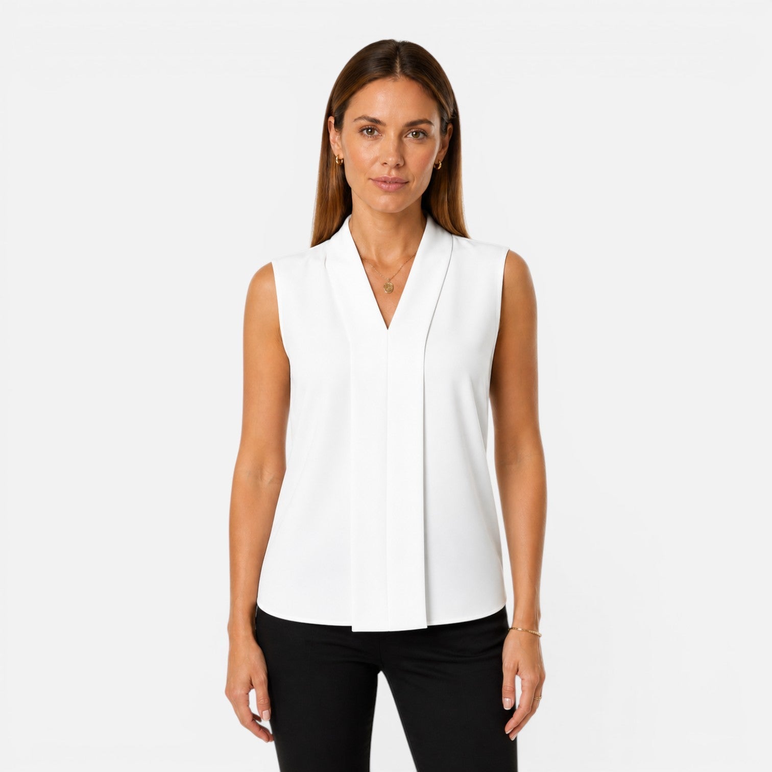 Sleeveless Women's Blouse | Elegant Draped V-Neck | Timeless Fit Top