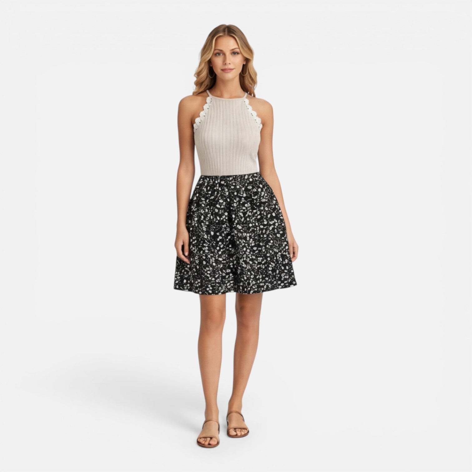 Slim Fit Lace Trim Sleeveless Summer Dress for Women - Casual Wear