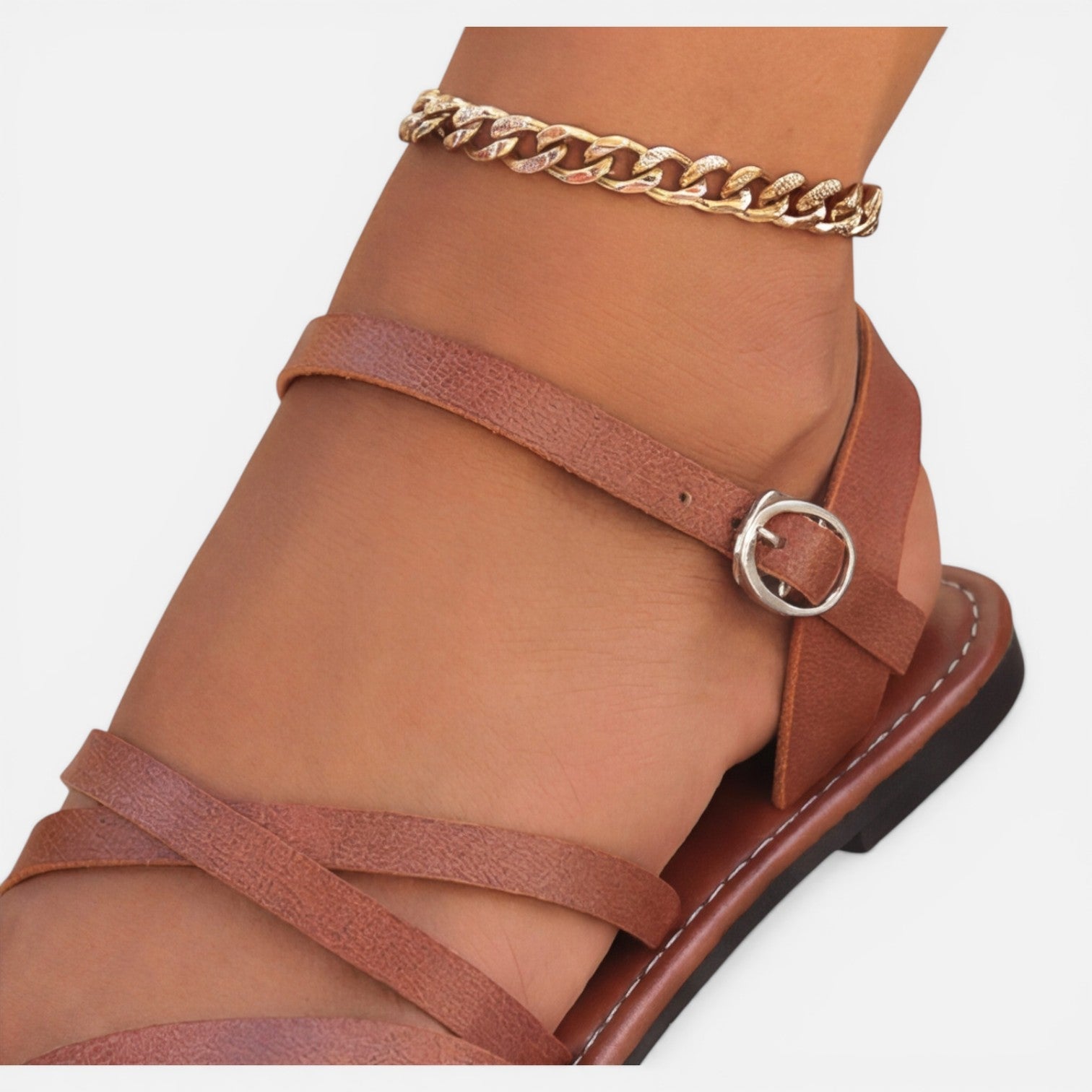 Strappy Toe Loop Flat Sandals for Women with Ankle Strap – Casual Footwear