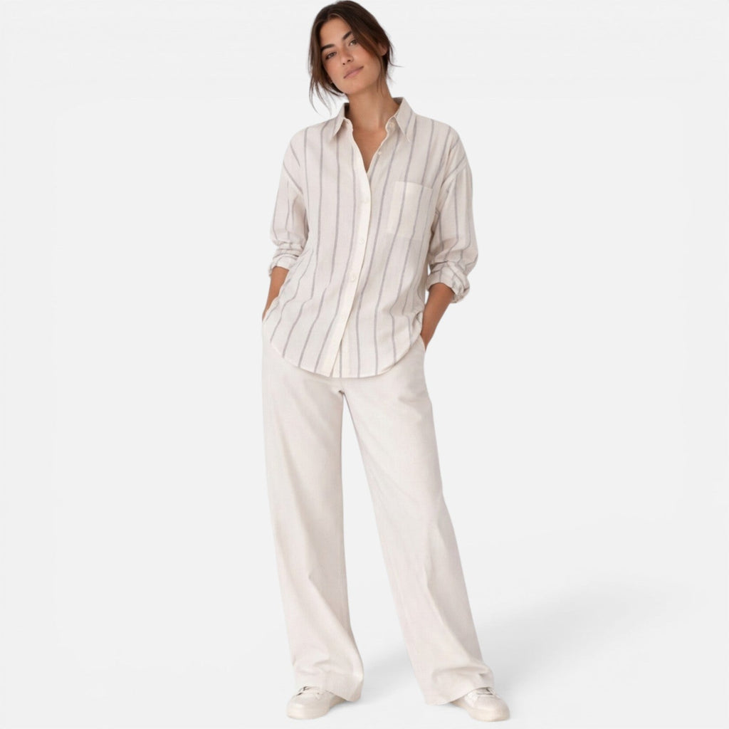 Striped Lightweight Button Down Shirt for Women - Relaxed Fit Casual Wear