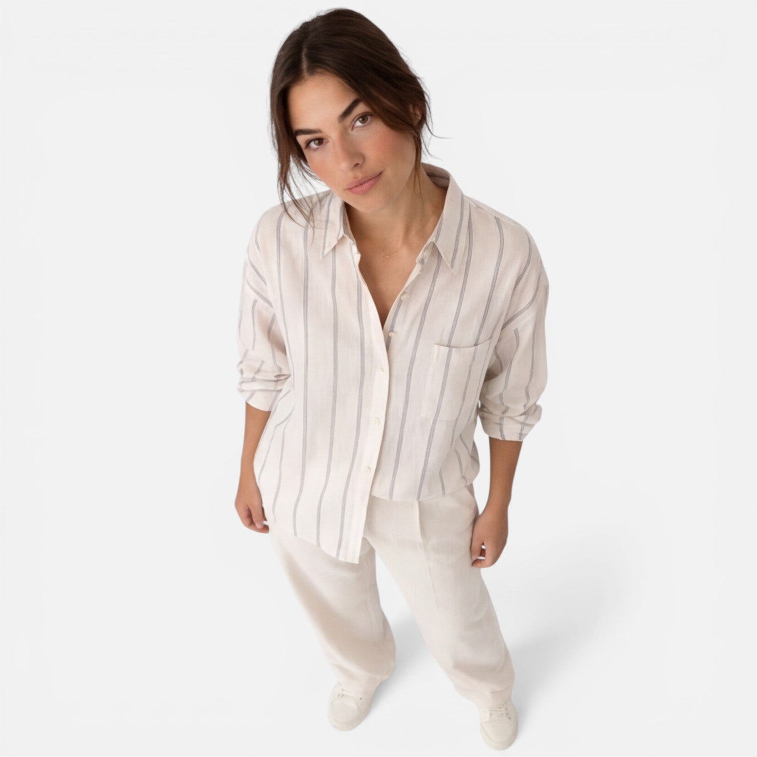 Striped Lightweight Button Down Shirt for Women - Relaxed Fit Casual Wear