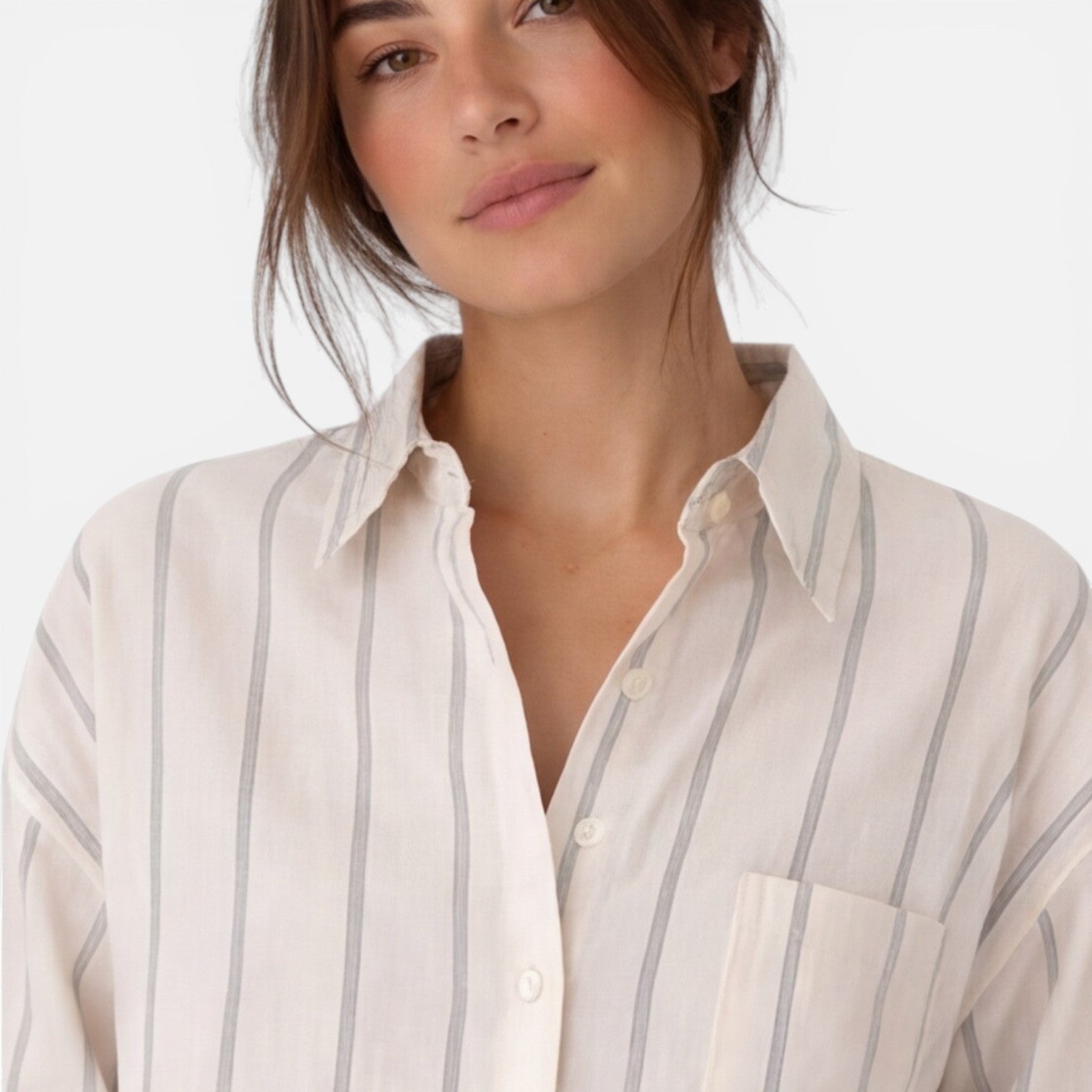 Striped Lightweight Button Down Shirt for Women - Relaxed Fit Casual Wear