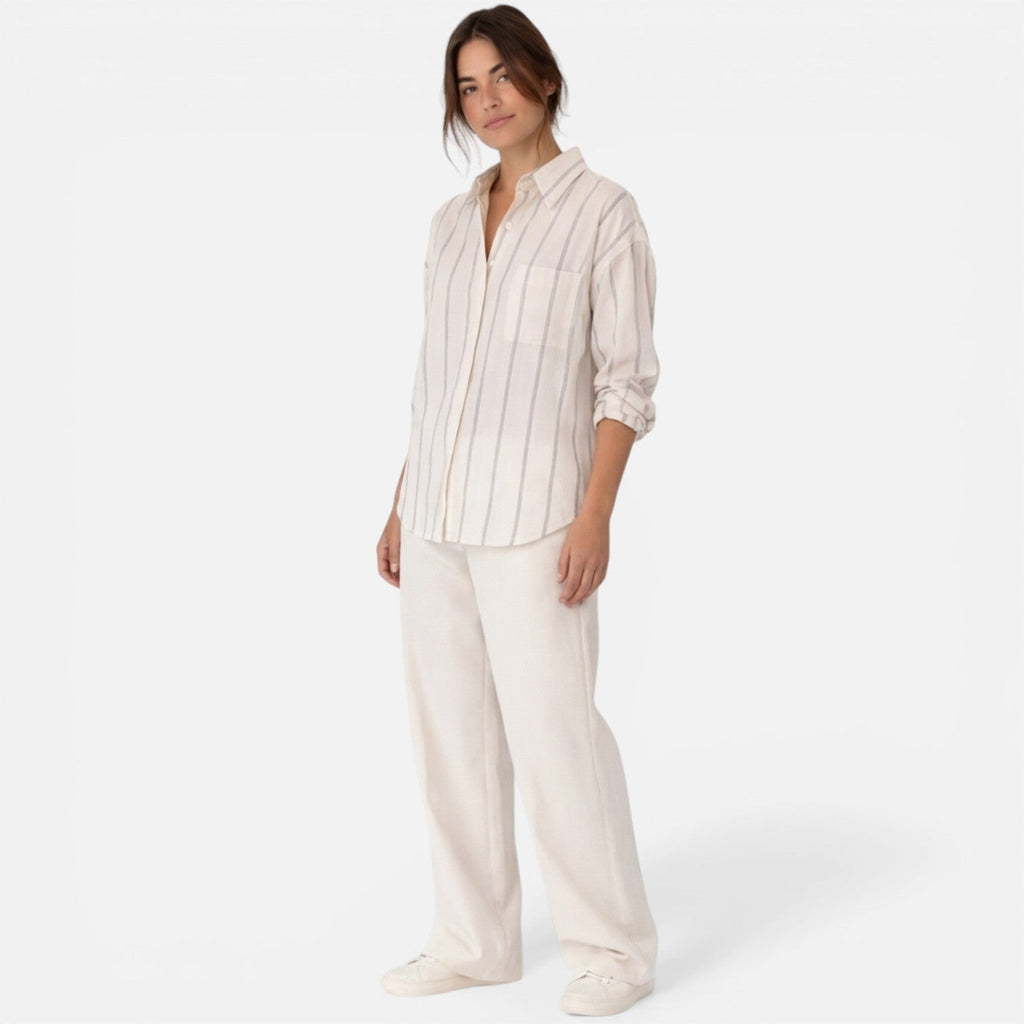 Striped Lightweight Button Down Shirt for Women - Relaxed Fit Casual Wear