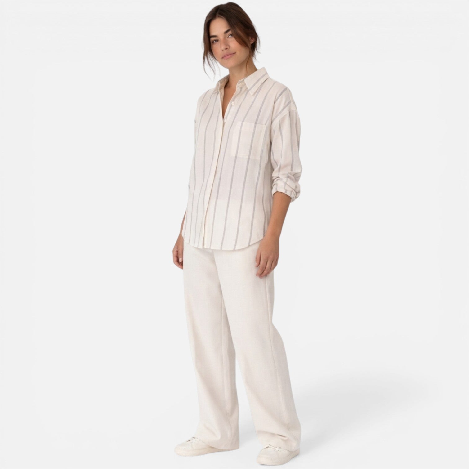 Striped Lightweight Button Down Shirt for Women - Relaxed Fit Casual Wear