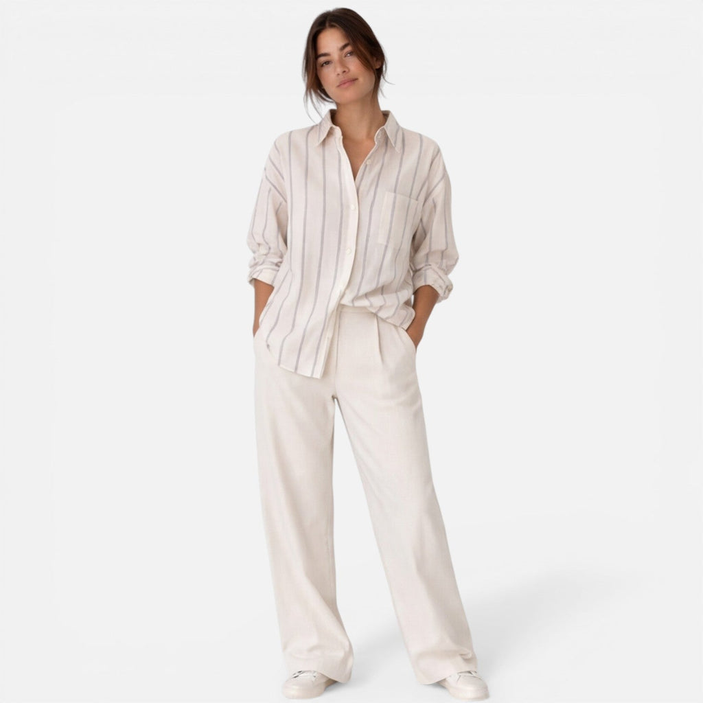 Striped Lightweight Button Down Shirt for Women - Relaxed Fit Casual Wear