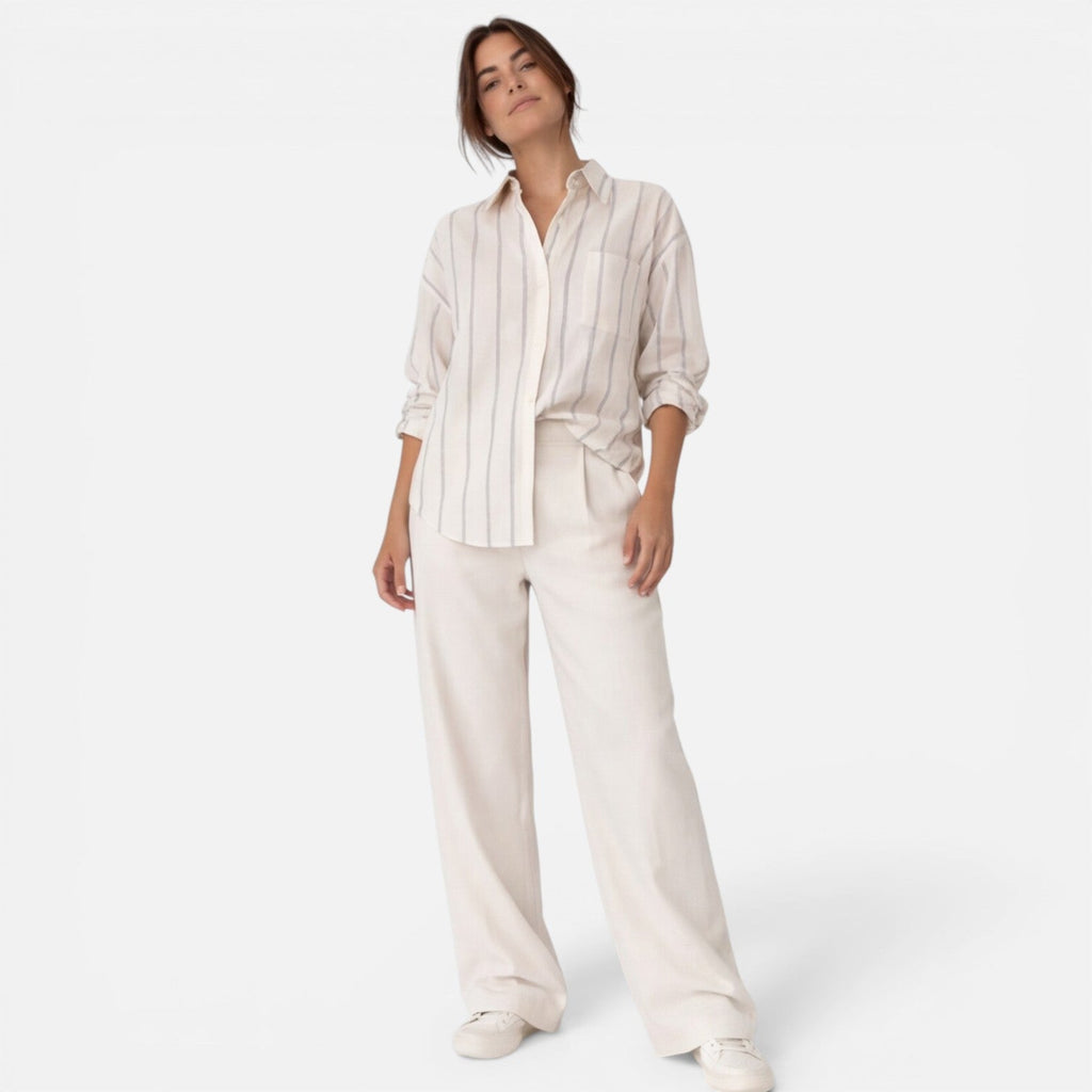 Striped Lightweight Button Down Shirt for Women - Relaxed Fit Casual Wear