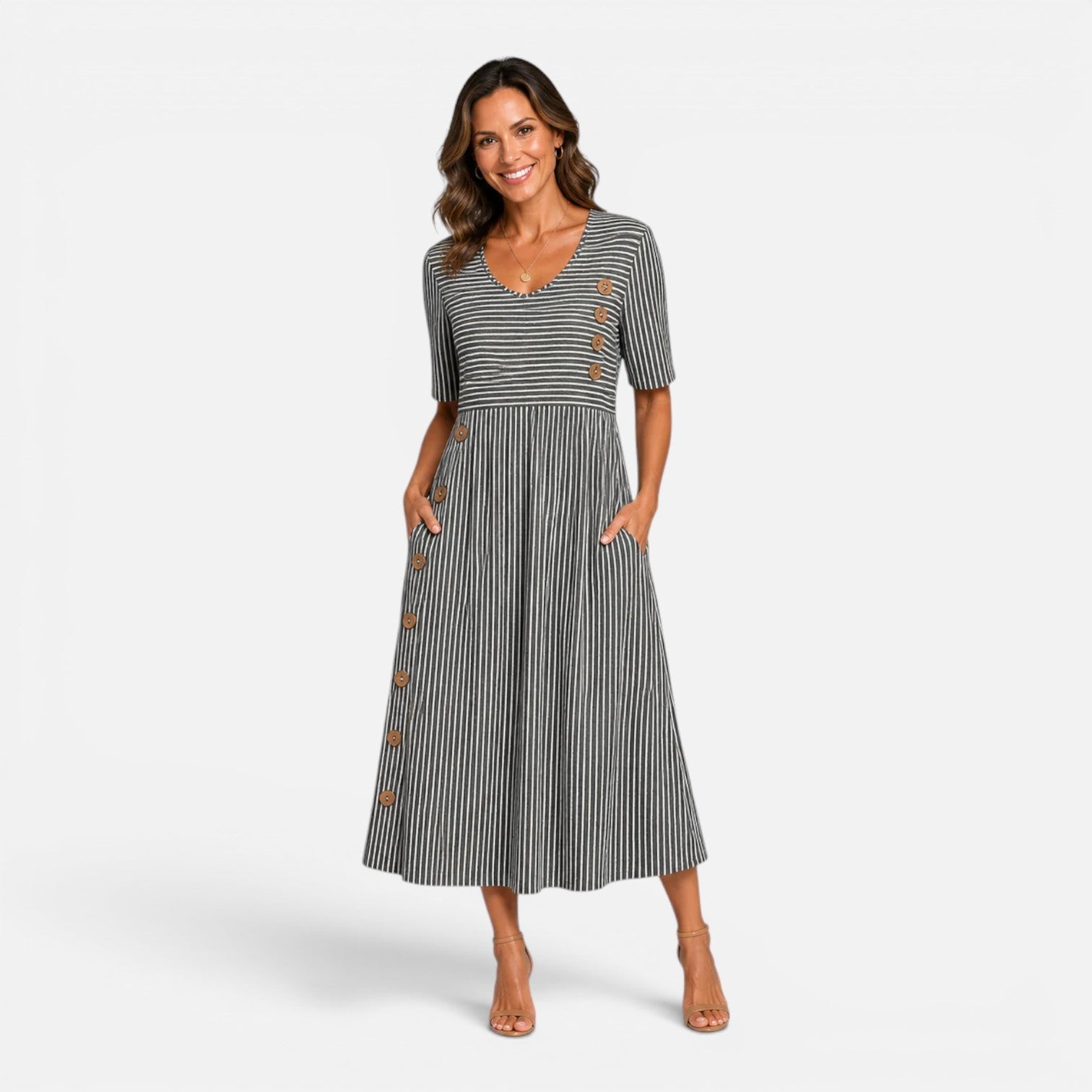 Striped Midi Dress in Soft Fabric - Casual Everyday Wear for Women