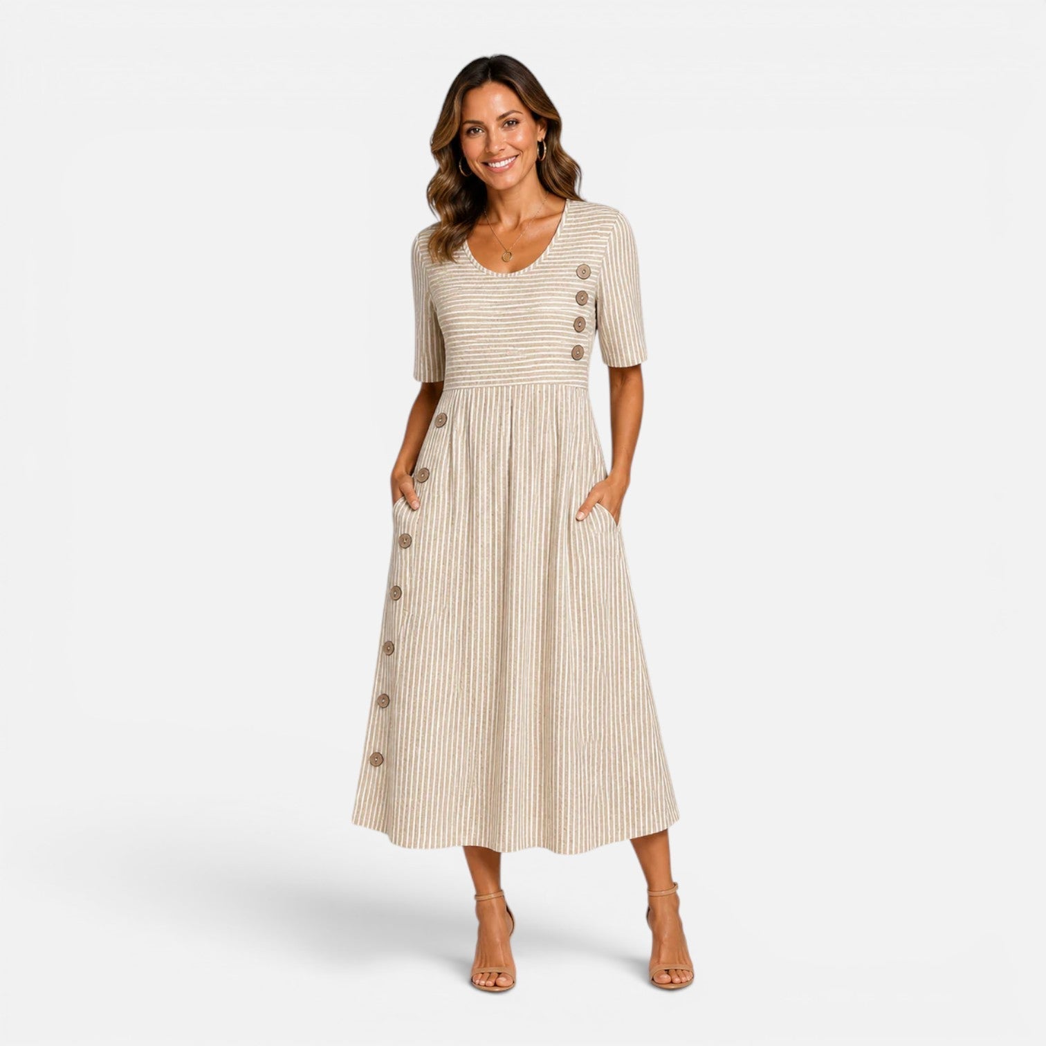 Striped Midi Dress in Soft Fabric - Casual Everyday Wear for Women
