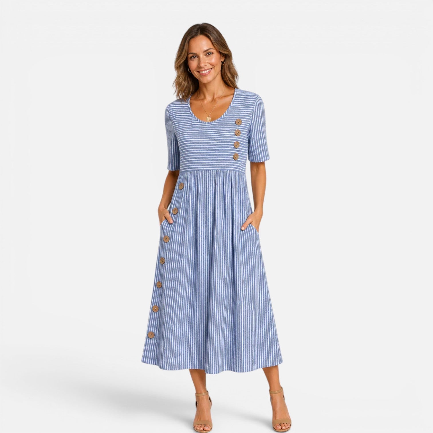 Striped Midi Dress in Soft Fabric - Casual Everyday Wear for Women