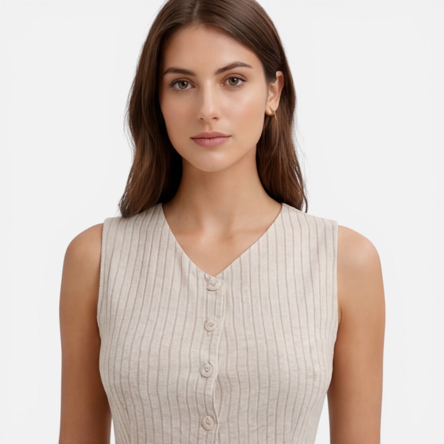 Striped Sleeveless Button Front Dress for Women - Slim Fit Summer Wear