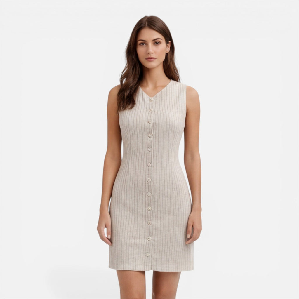 Striped Sleeveless Button Front Dress for Women - Slim Fit Summer Wear