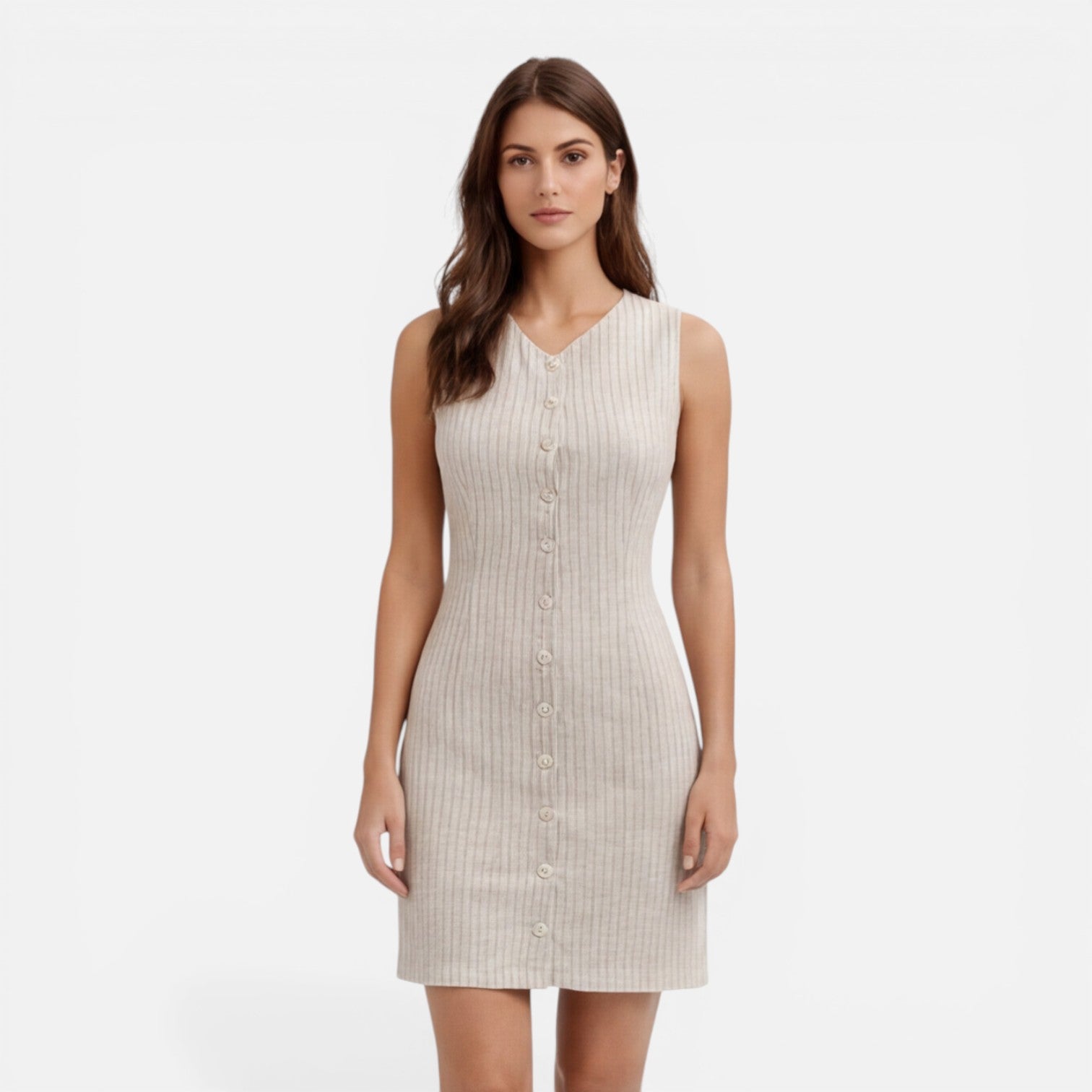 Striped Sleeveless Button Front Dress for Women - Slim Fit Summer Wear